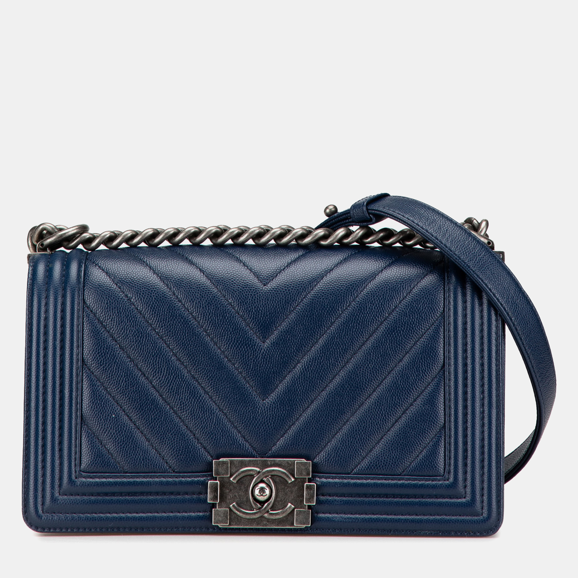 

Chanel Blue Medium Chevron Caviar Boy Flap Bag