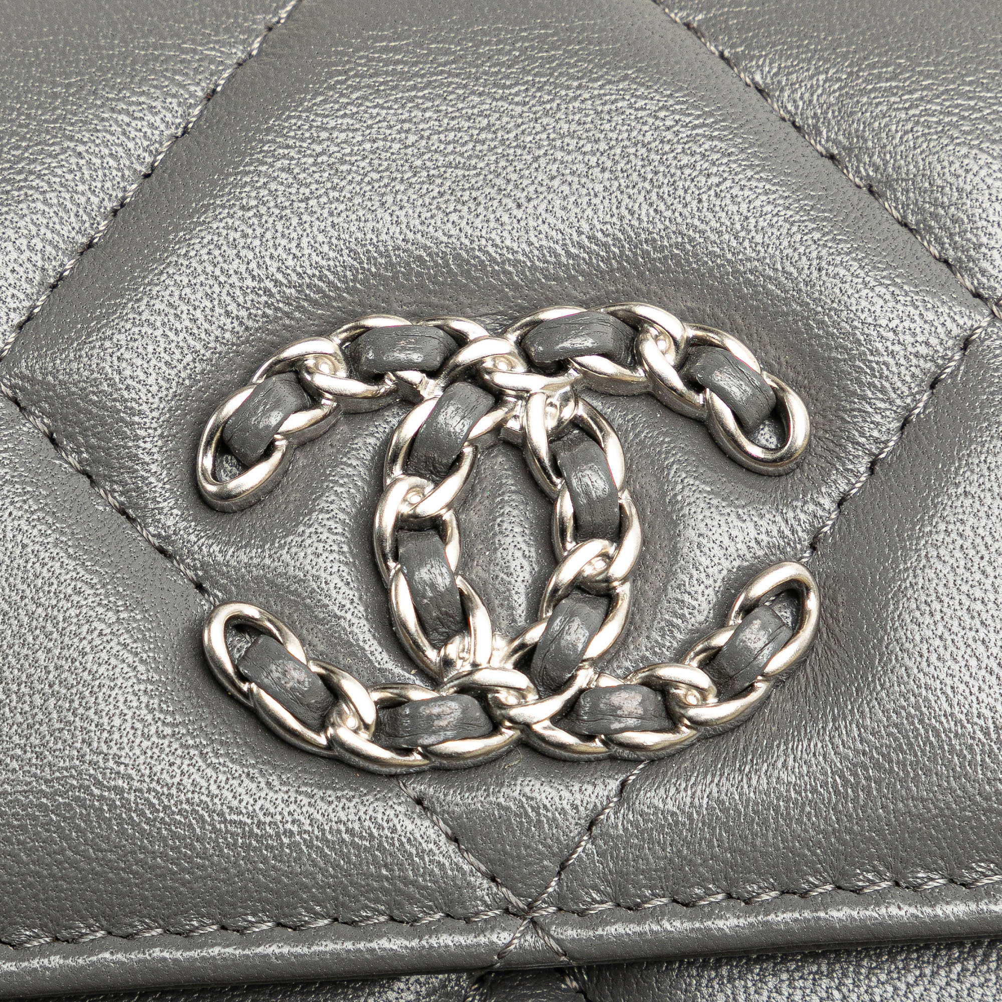 Chanel Grey Lambskin 19 Flap Coin Purse With Chain 