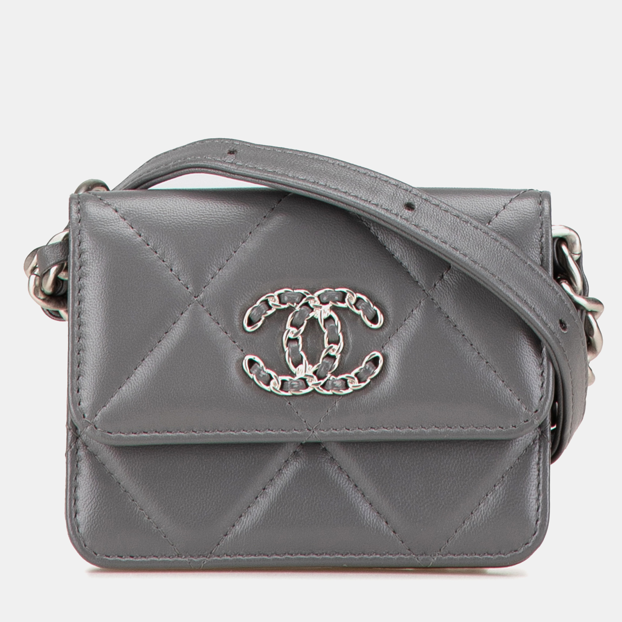 

Chanel Grey Lambskin 19 Flap Coin Purse With Chain