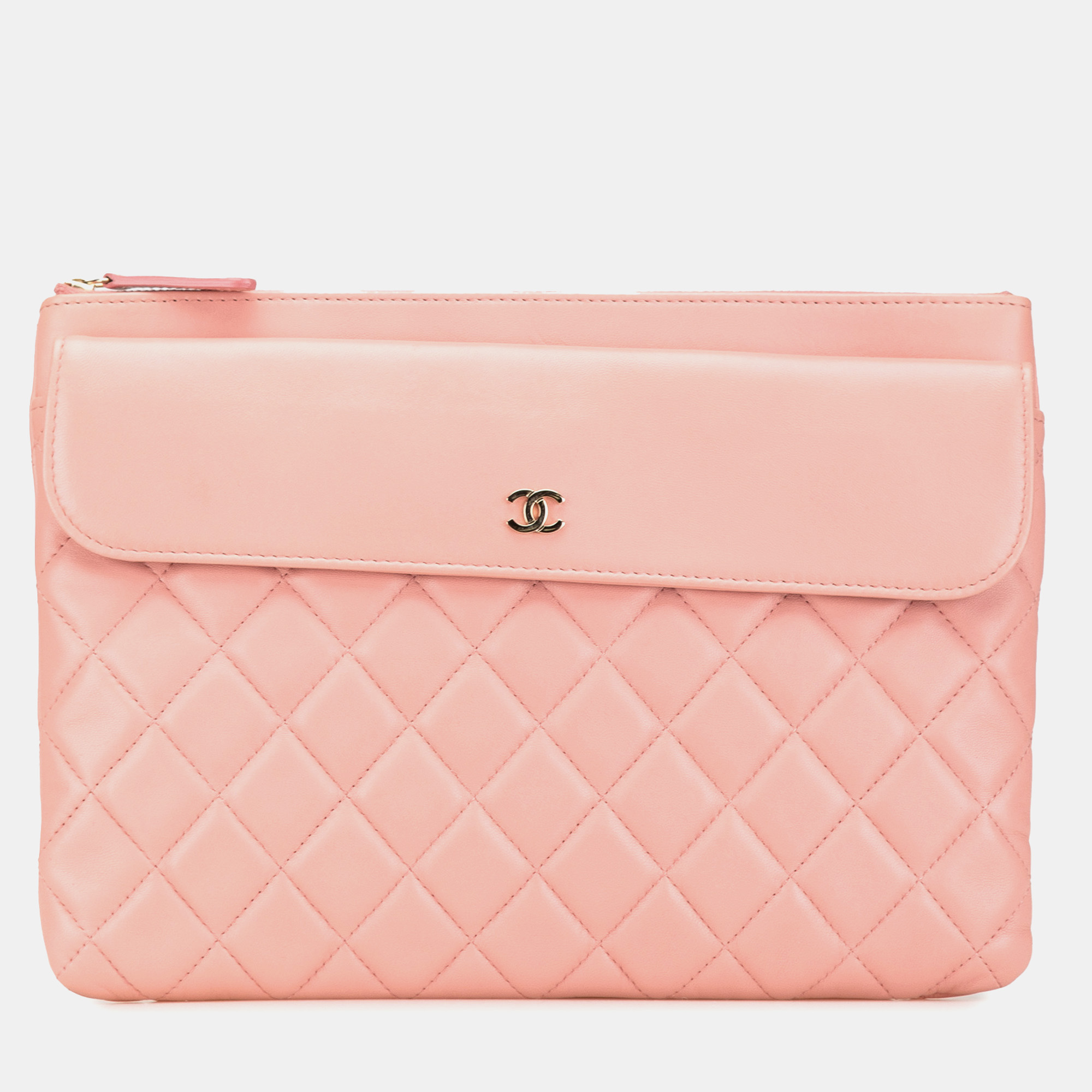 

Chanel Pink Medium Quilted Lambskin Flap O Case Clutch