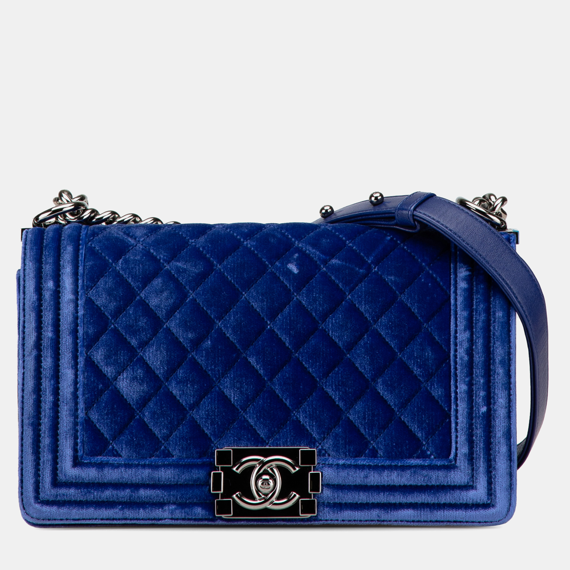 

Chanel Blue Medium Quilted Velvet Boy Flap Bag