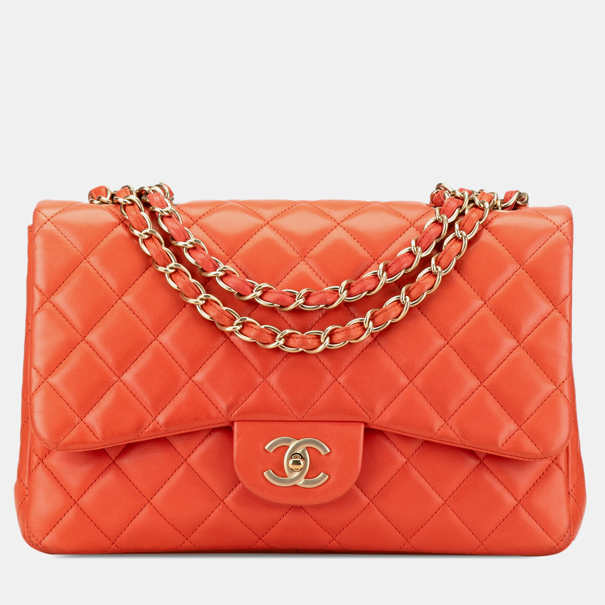 

Chanel Orange Jumbo Classic Lambskin Single Flap Bag