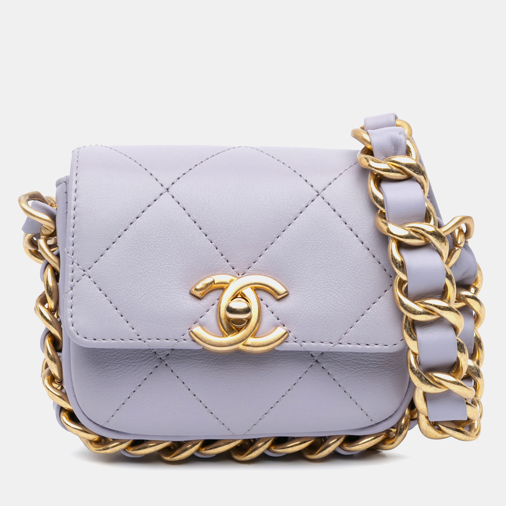 

Chanel Purple Leather Mini Framing Chain Flap Bag