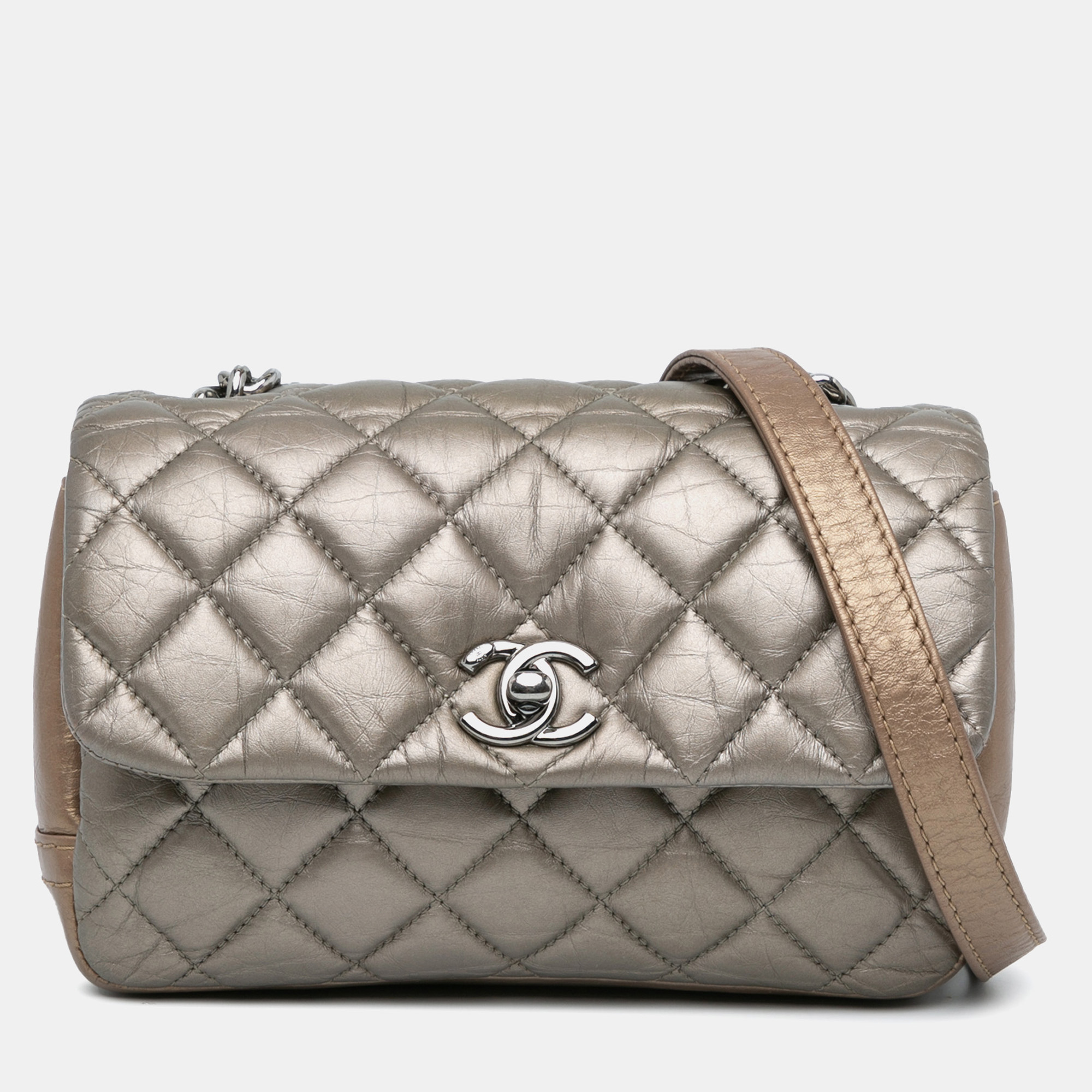 

Chanel Brown Mini Quilted Metallic Calfskin Lady Pearly Flap Bag