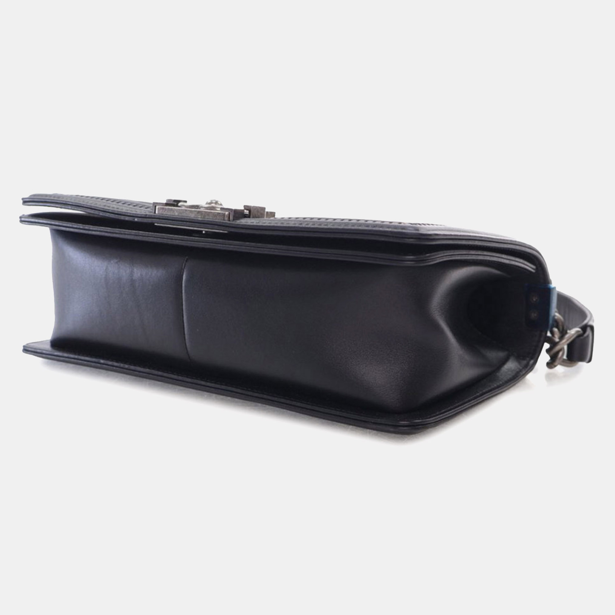 Chanel Black White Medium Bicolor Woven Calfskin Boy Flap Bag 