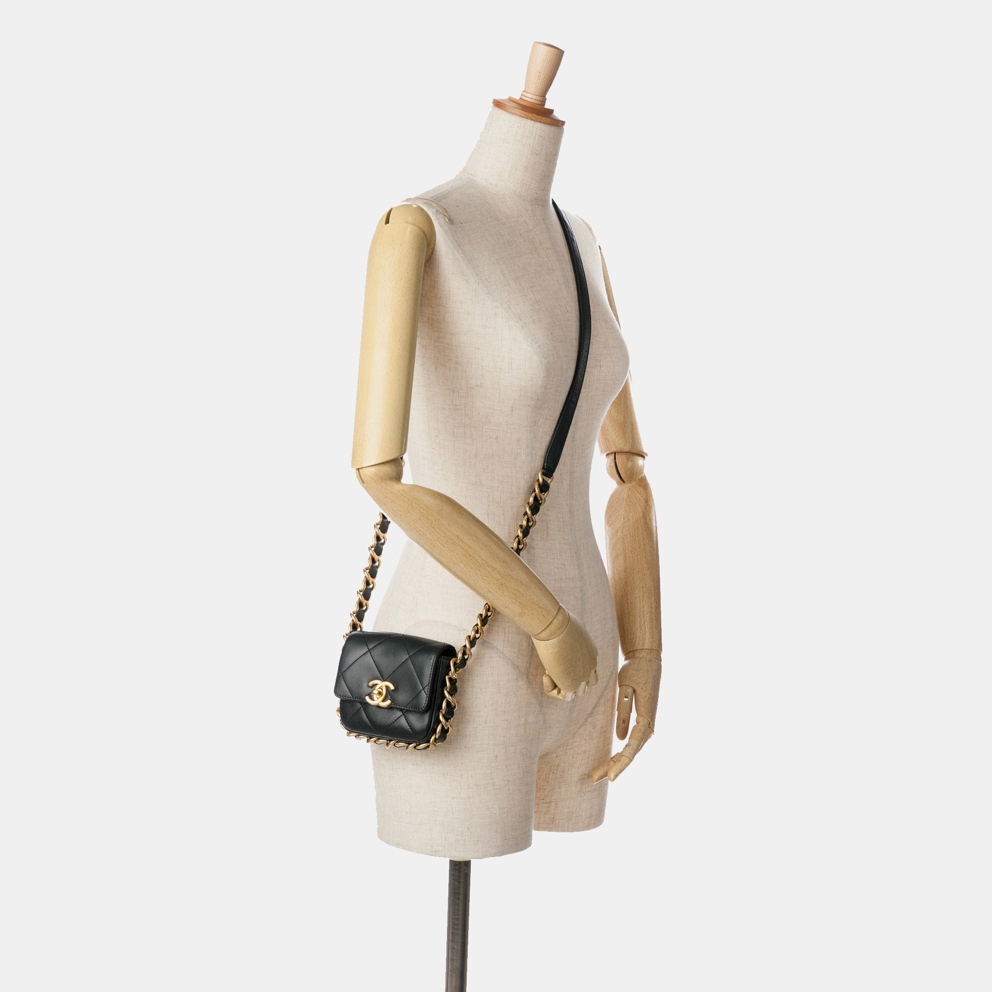 Chanel Black Mini Quilted Calfskin Framing Chain Flap Bag 
