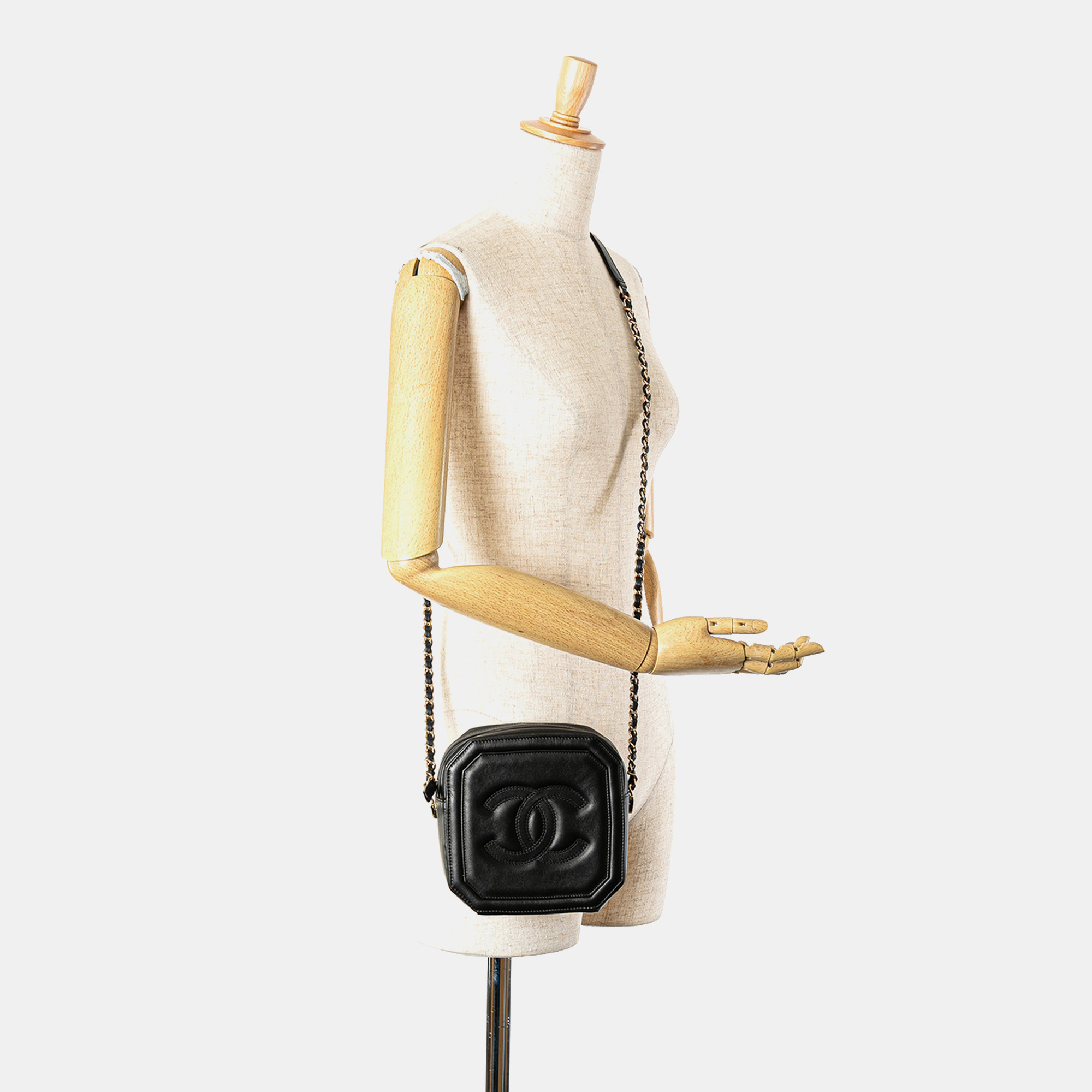 Chanel Black CC Quilted Lambskin Octagon Camera Case 
