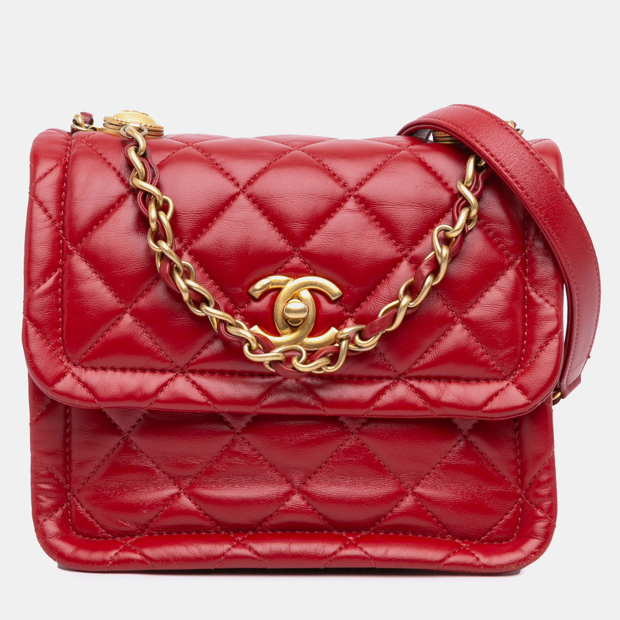 

Chanel Red Mini Quilted Lambskin Soft Square Flap Bag