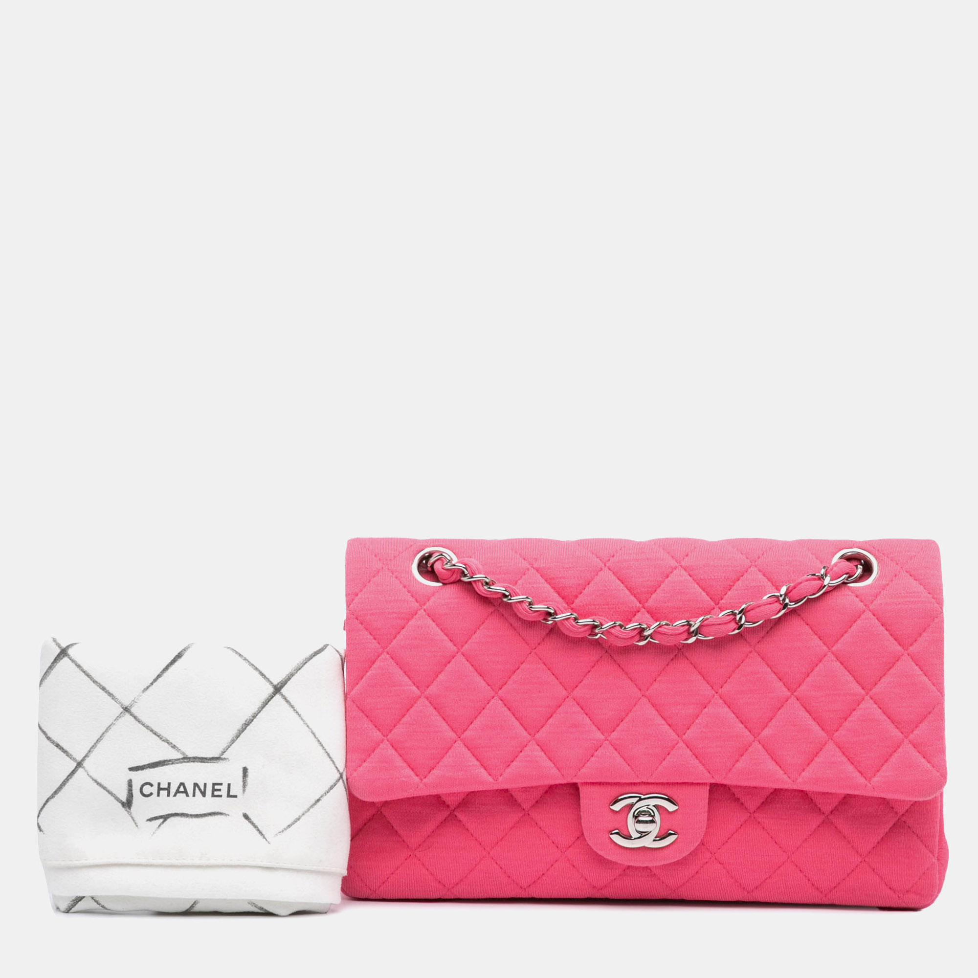 Chanel Pink Medium Classic Jersey Double Flap Bag 
