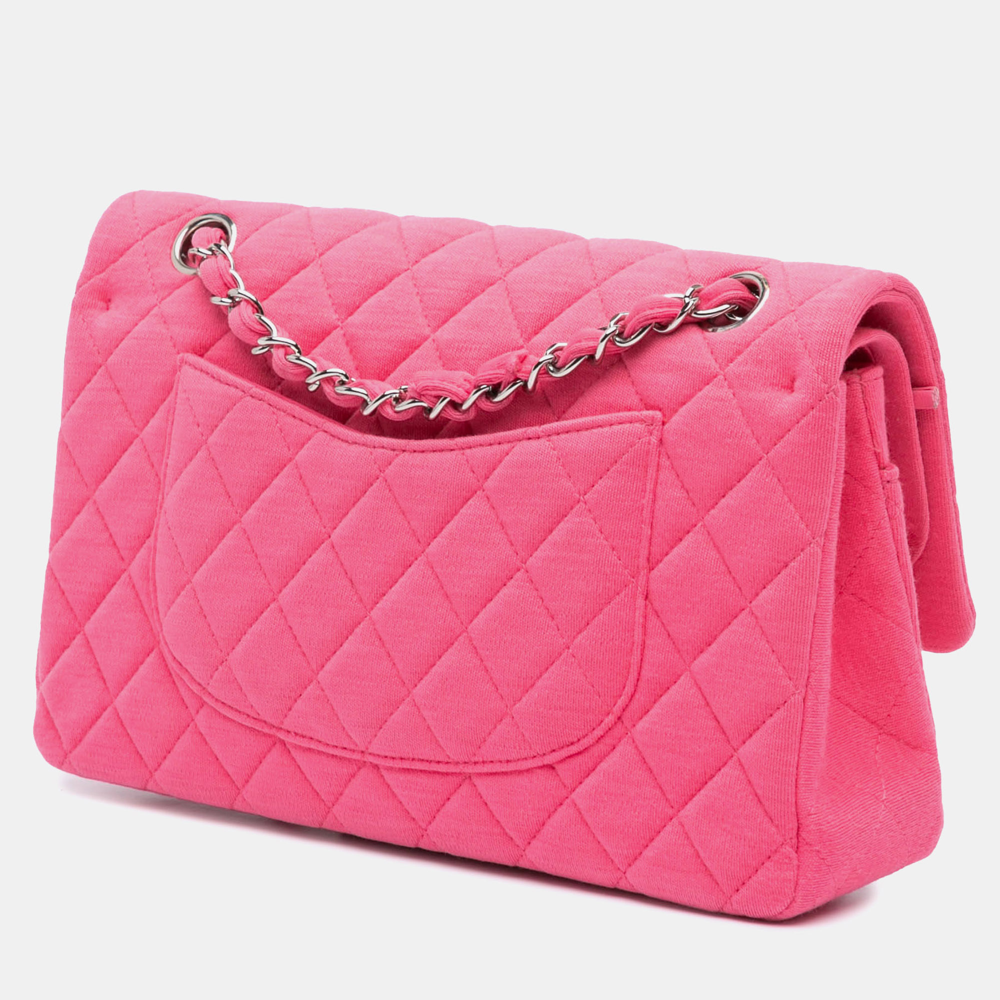 Chanel Pink Medium Classic Jersey Double Flap Bag 