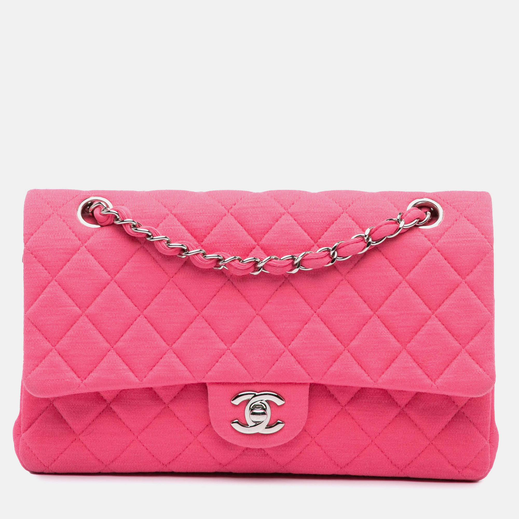 

Chanel Pink Jersey Medium Classic Double Flap Bag