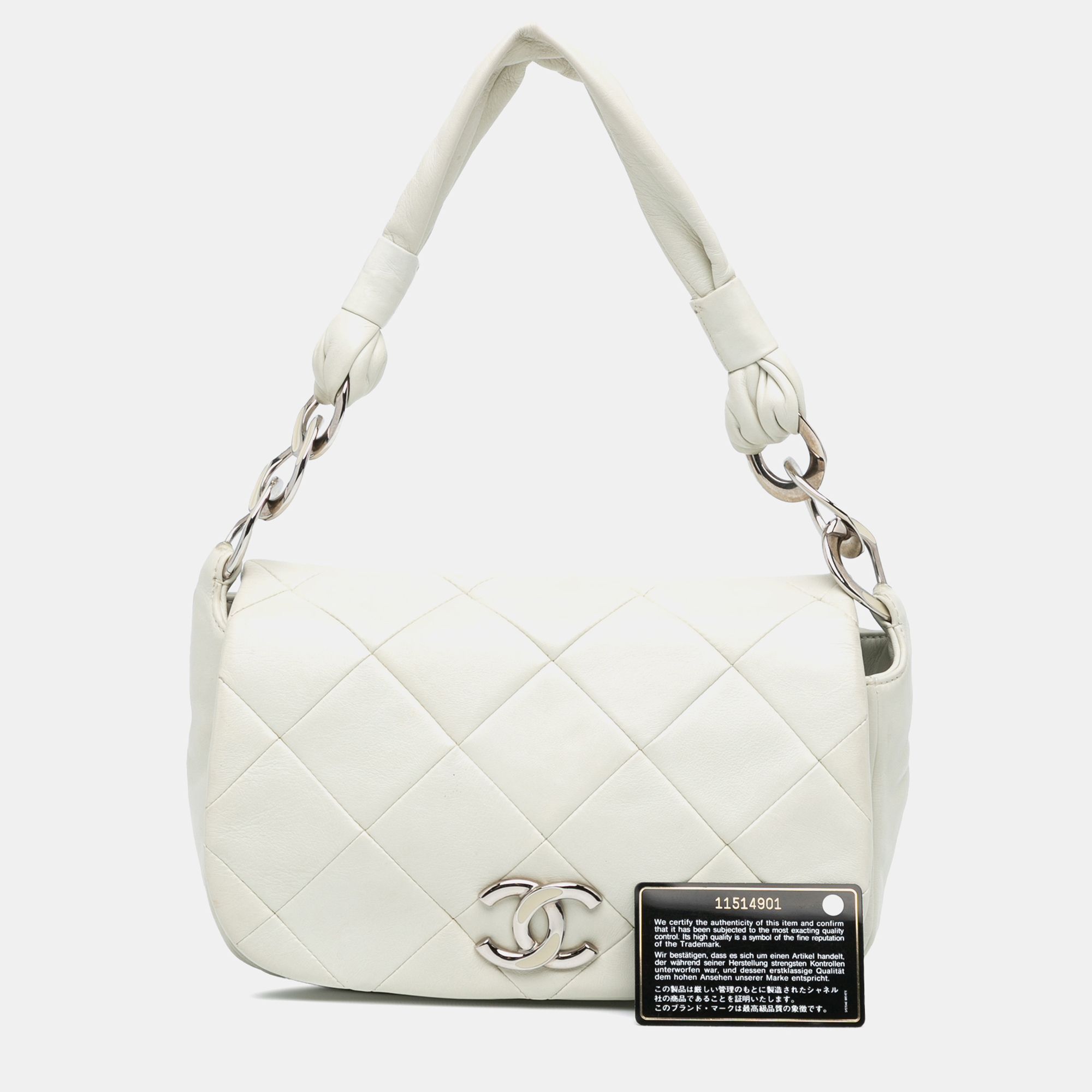 Chanel White Quilted Lambskin Enamel CC Flap Bag 