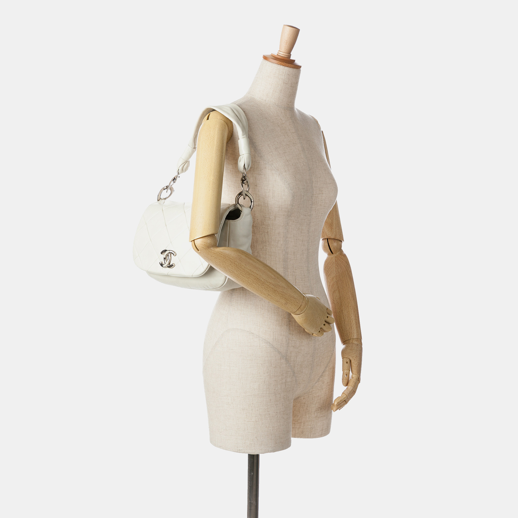 Chanel White Quilted Lambskin Enamel CC Flap Bag 