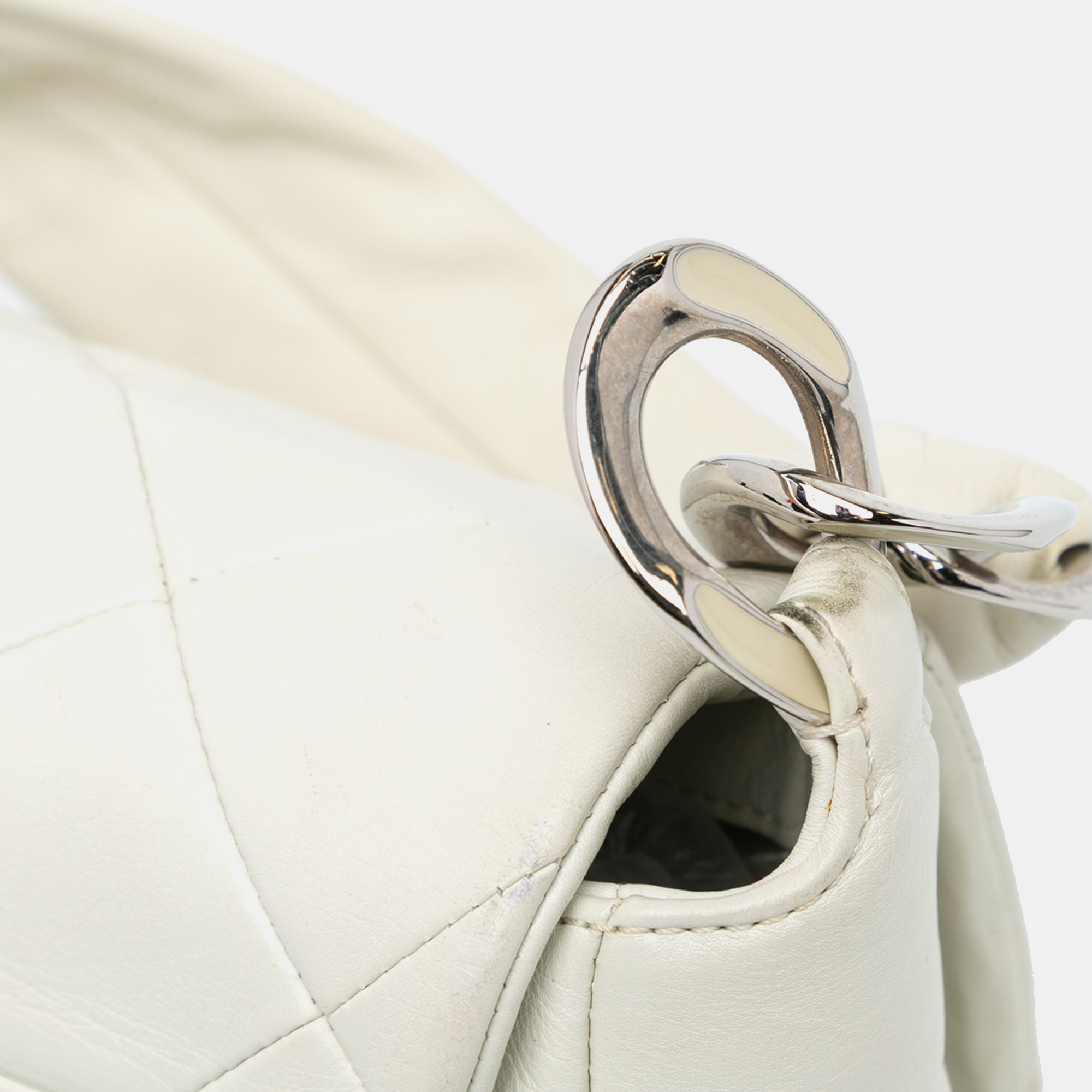 Chanel White Quilted Lambskin Enamel CC Flap Bag 