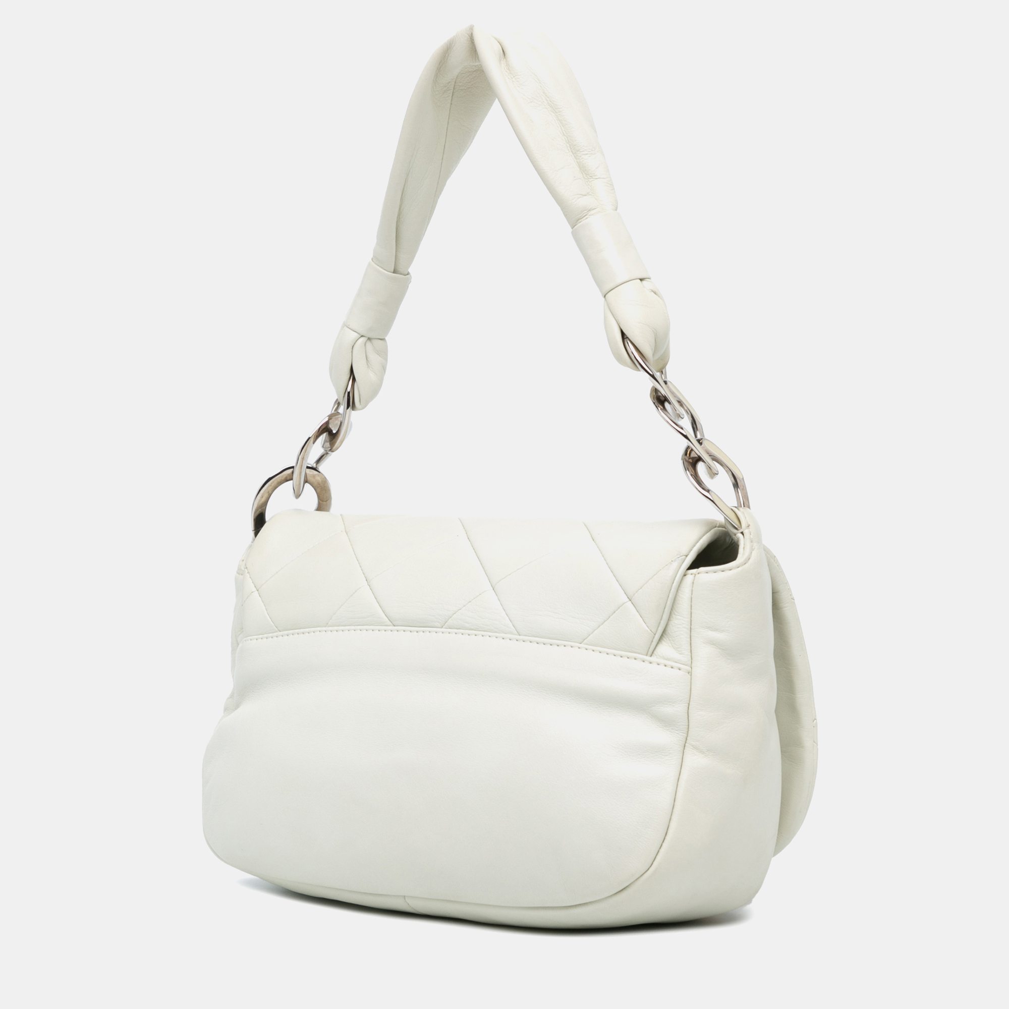 Chanel White Quilted Lambskin Enamel CC Flap Bag 