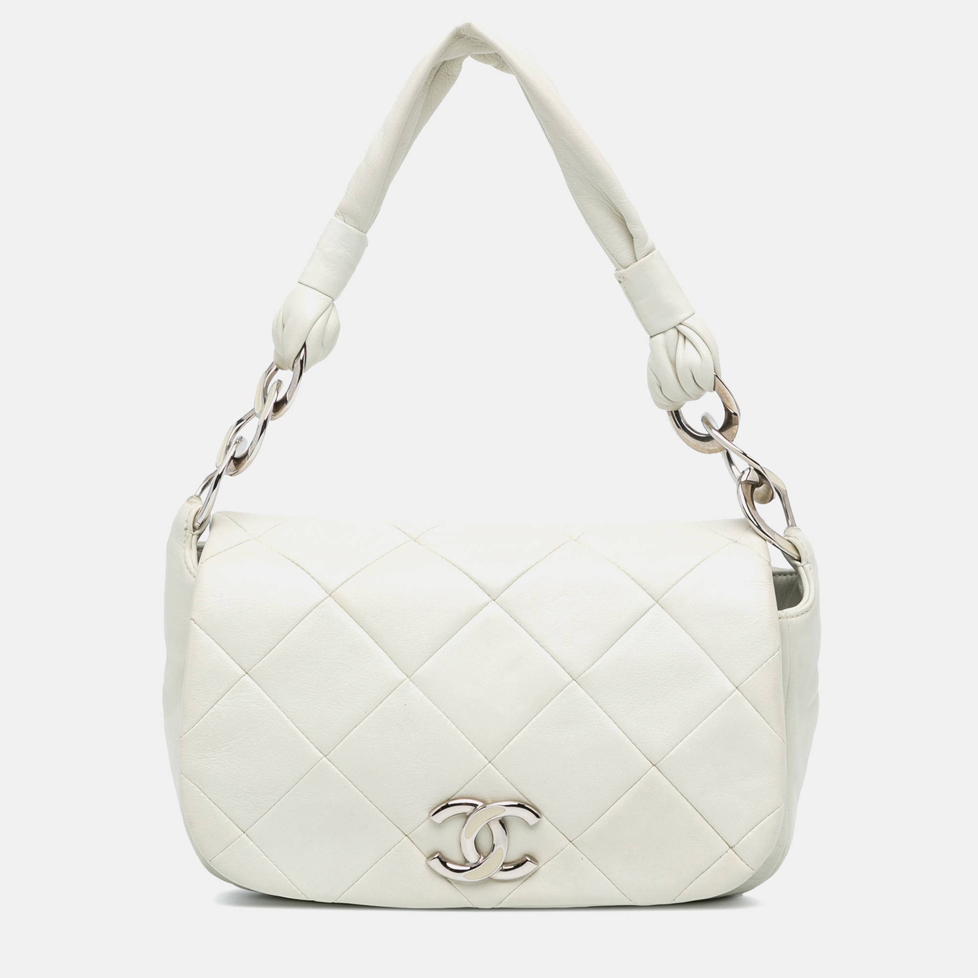 

Chanel White Quilted Lambskin Enamel CC Flap Bag