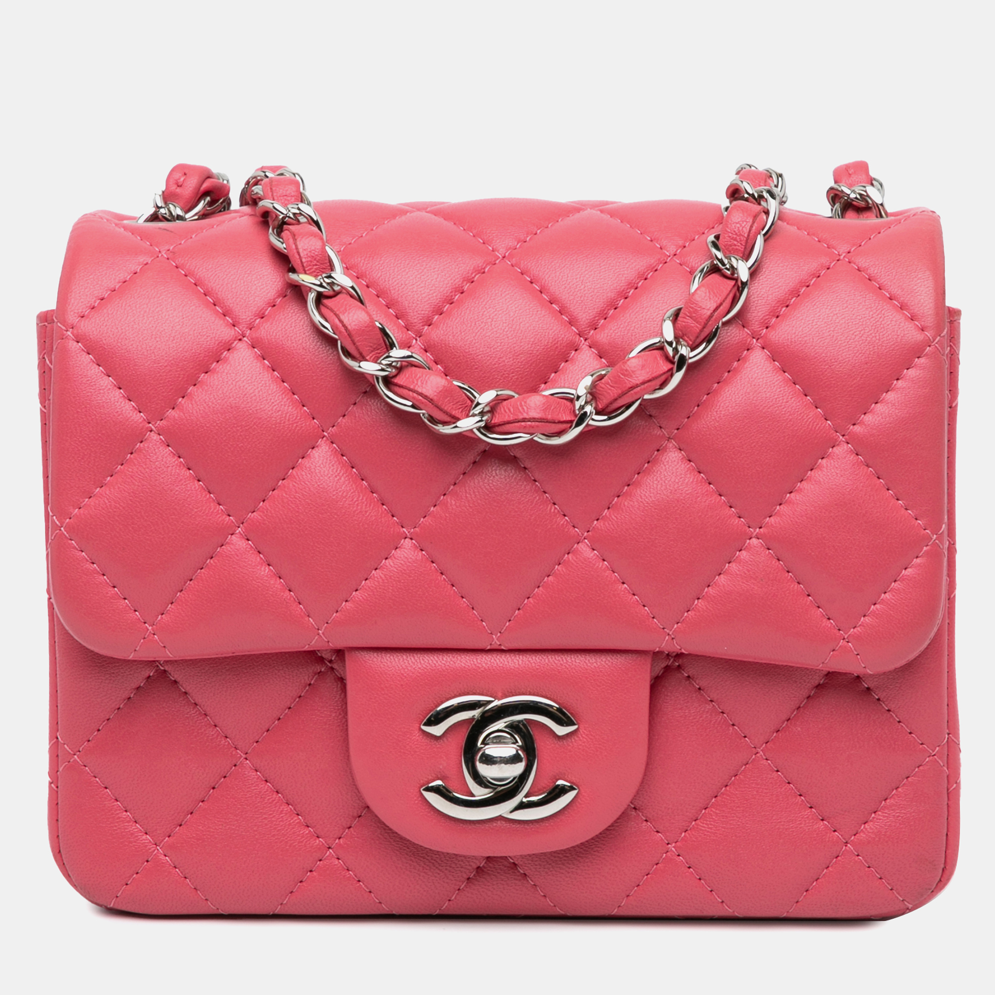 

Chanel Pink Mini Square Classic Lambskin Single Flap Bag