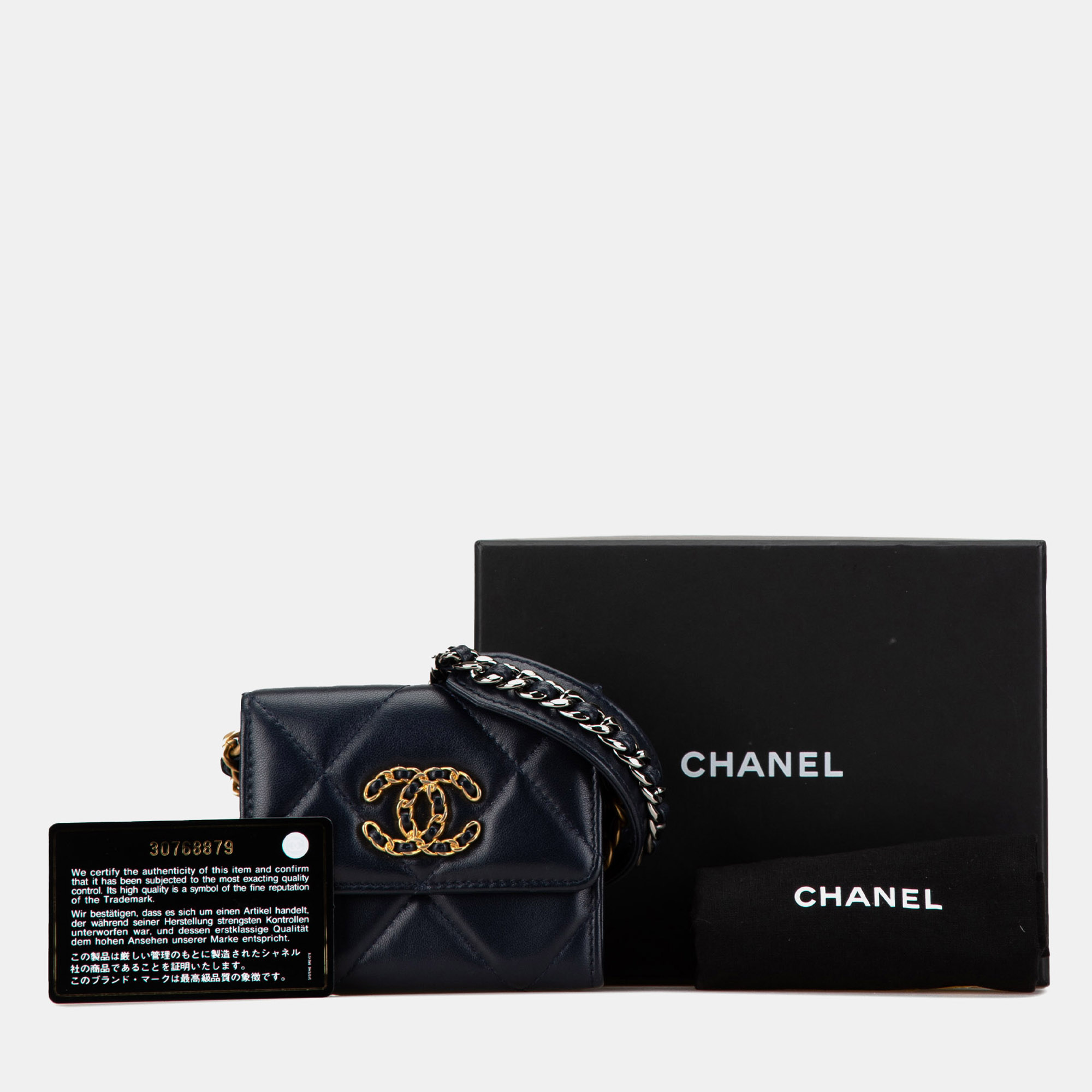 Chanel Black Lambskin 19 Flap Coin Purse With Chain 