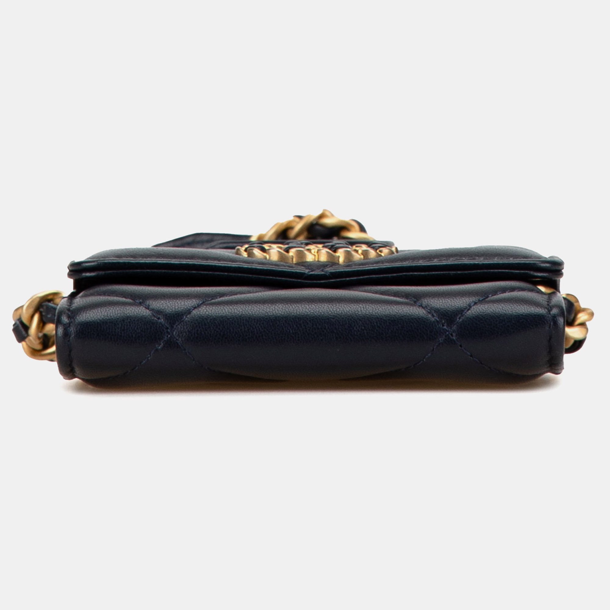 Chanel Black Lambskin 19 Flap Coin Purse With Chain 