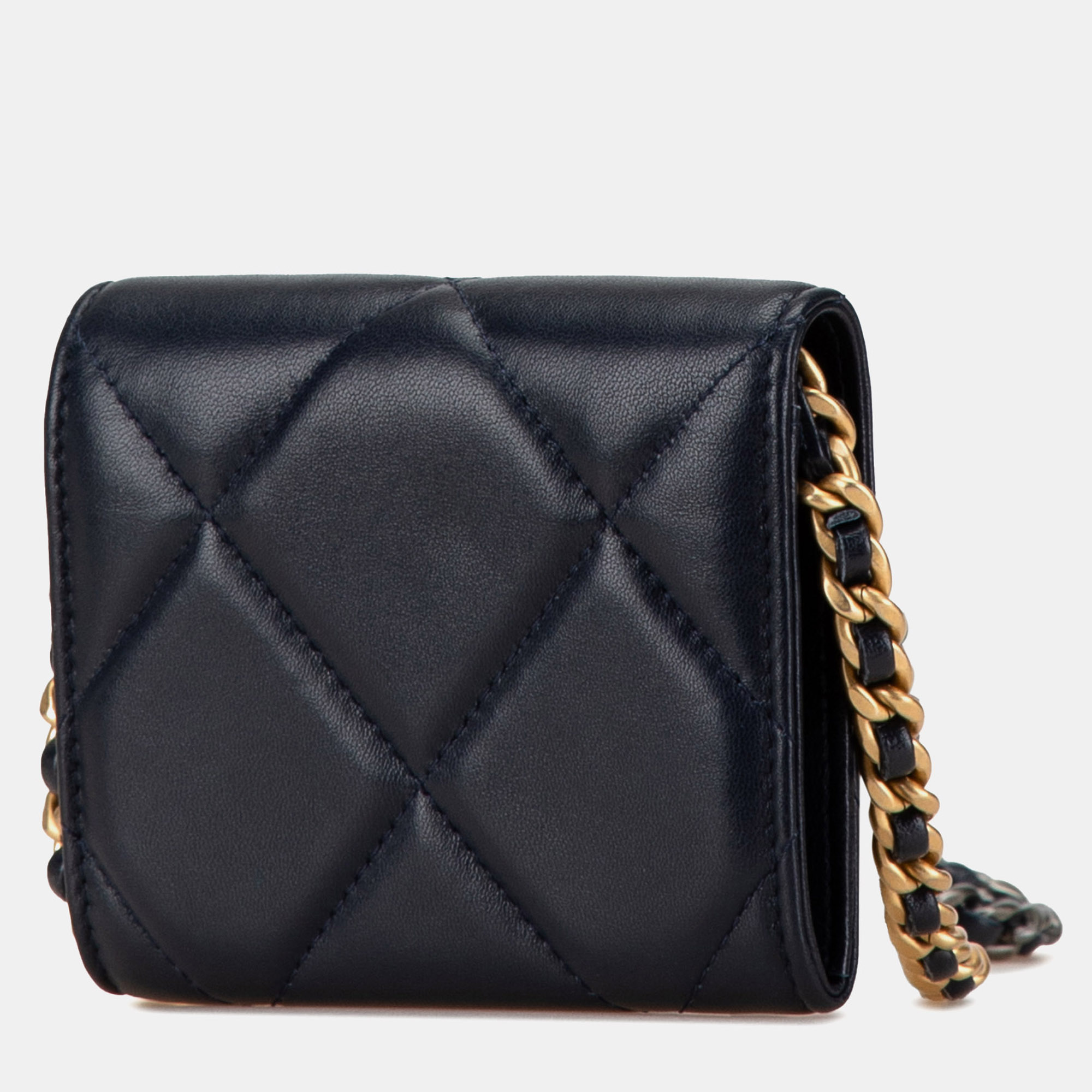 Chanel Black Lambskin 19 Flap Coin Purse With Chain 