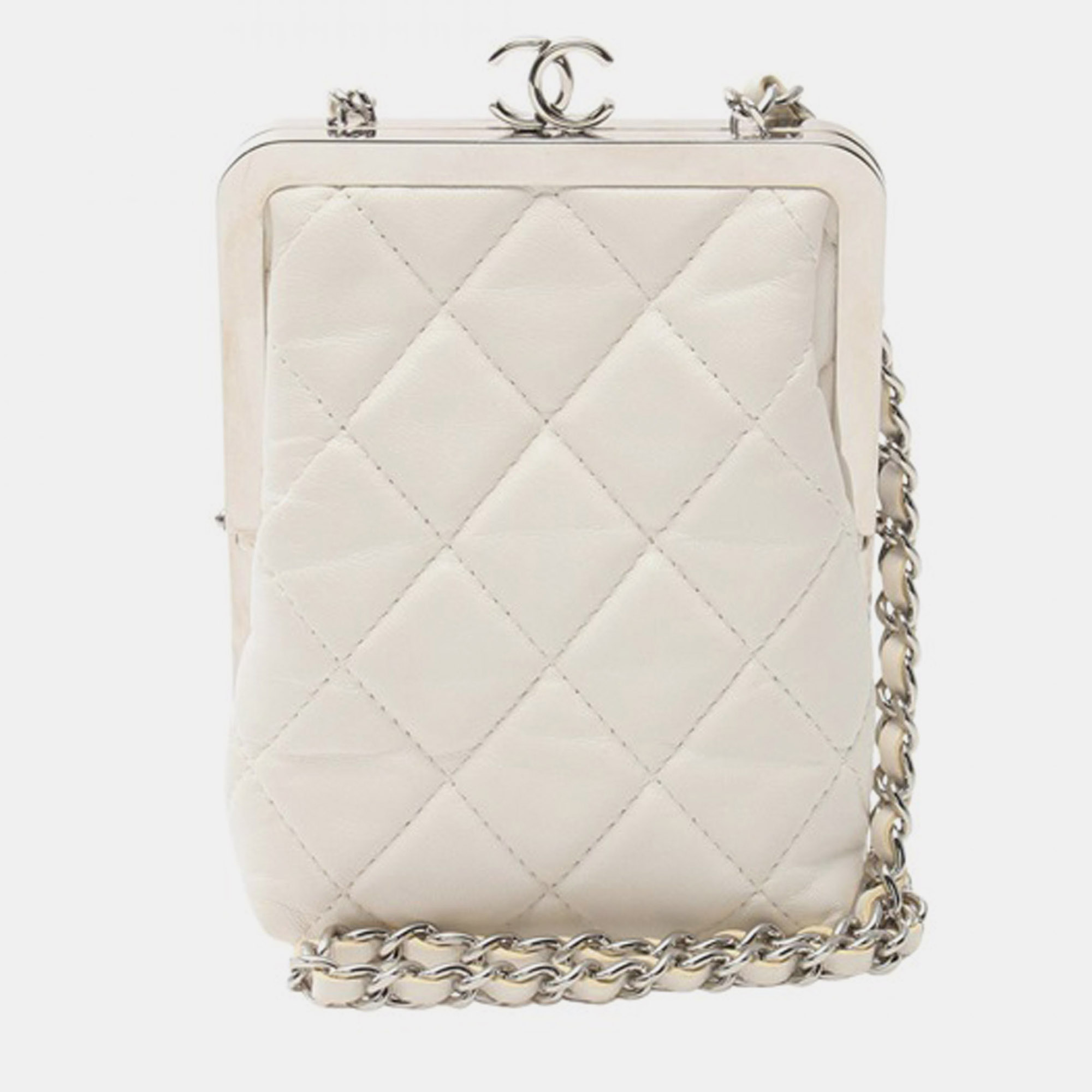 

Chanel White CC Quilted Lambskin Evening Clutch