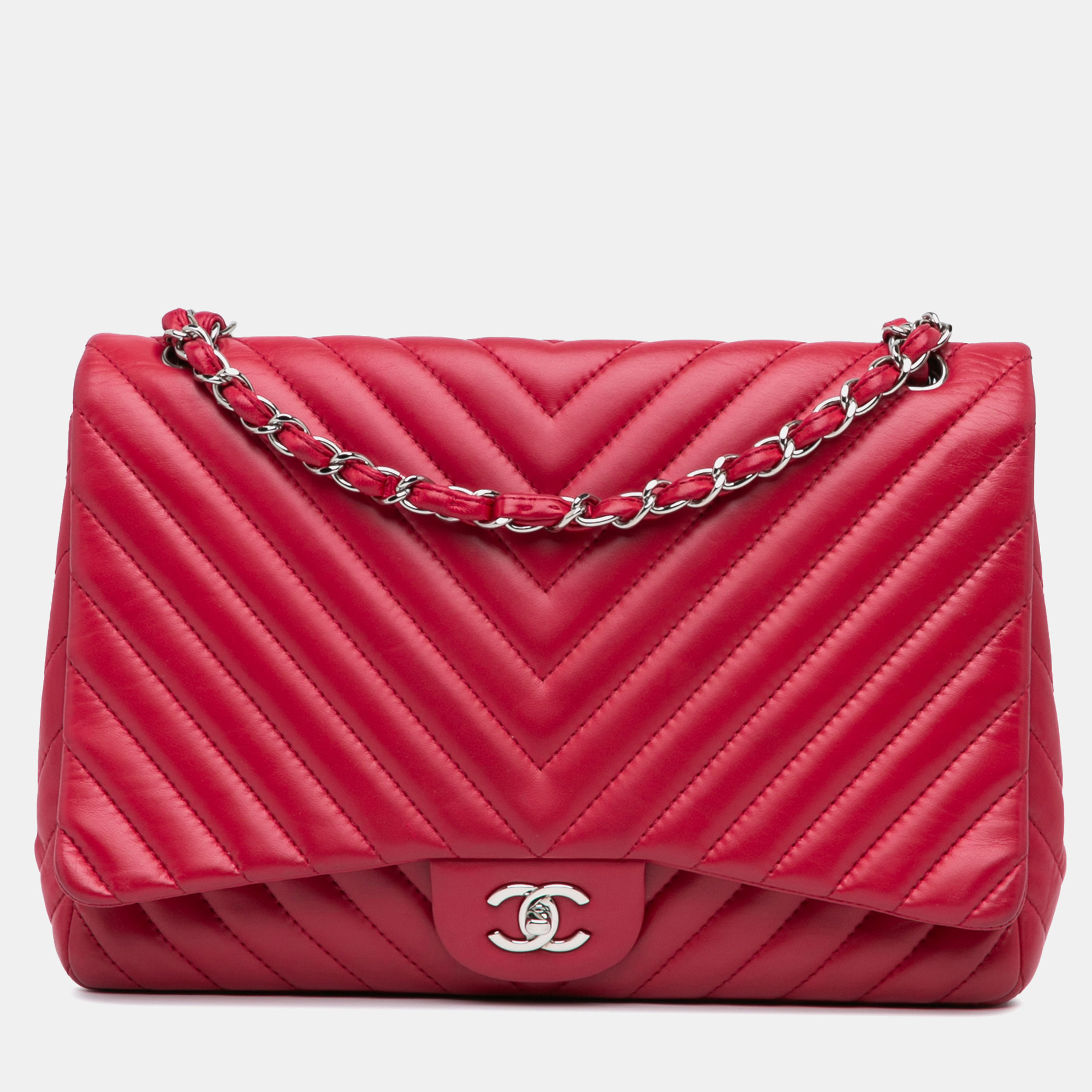 

Chanel Pink Maxi Classic Chevron Lambskin Single Flap