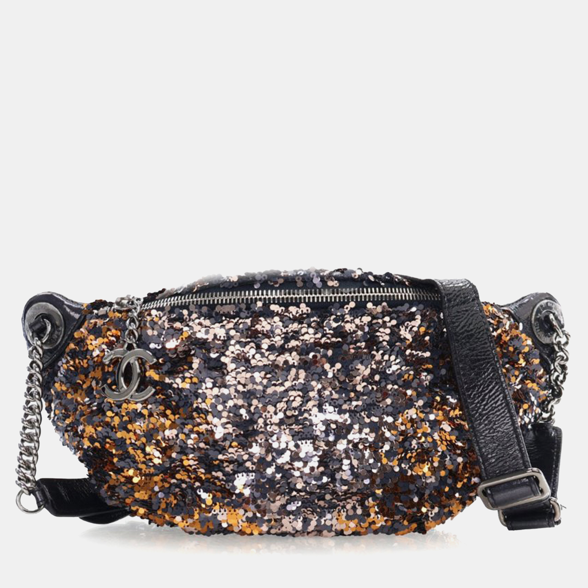 

Chanel Sequin Embellished Glazed Calfskin Belt Bag, Blue