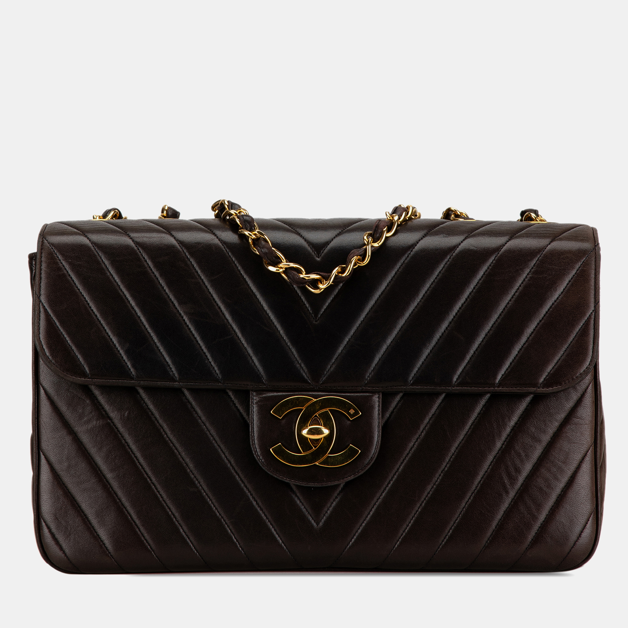 

Chanel Black Maxi  Chevron Lambskin Single Flap Bag