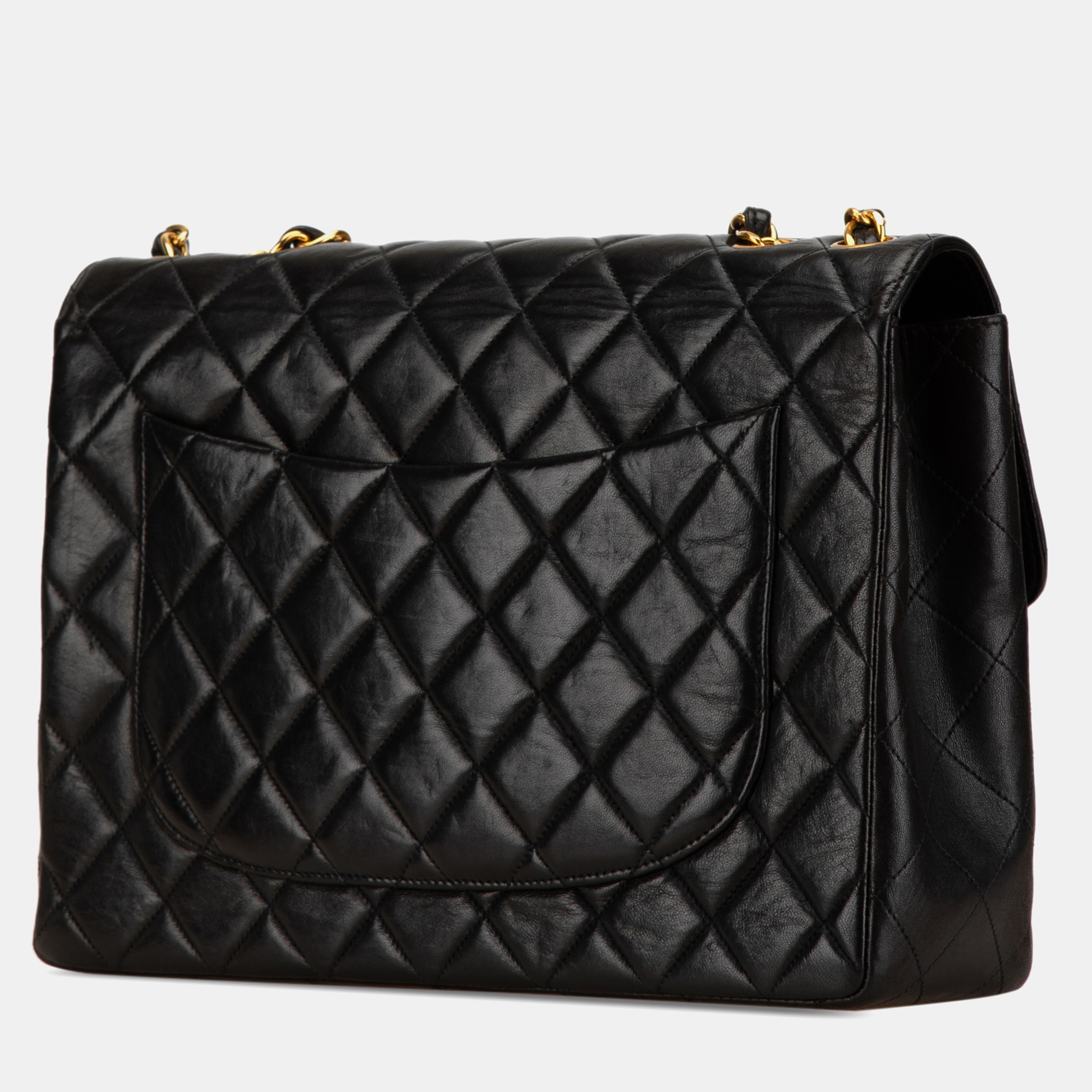 Chanel Black Jumbo Classic Lambskin Single Flap Bag 