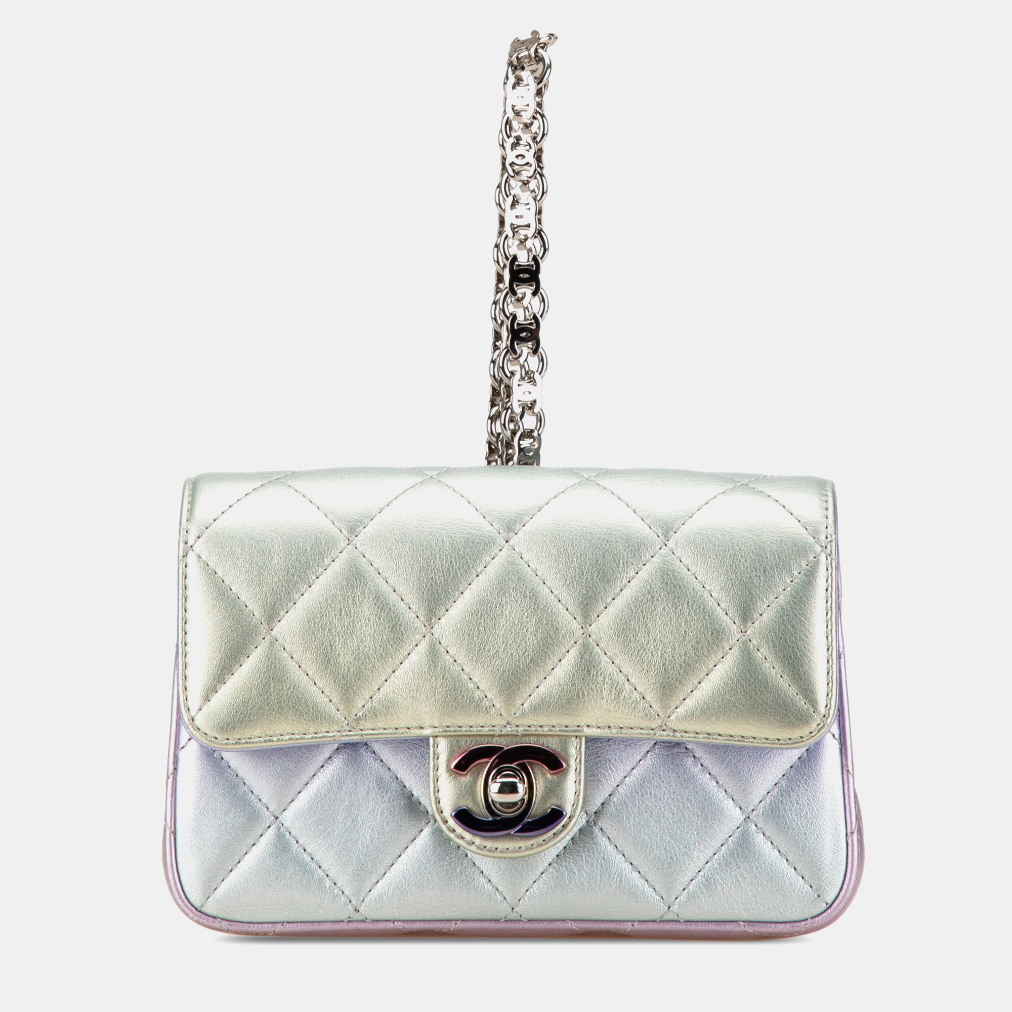 

Chanel Silver Quilted Gradient Metallic Calfskin Clutch