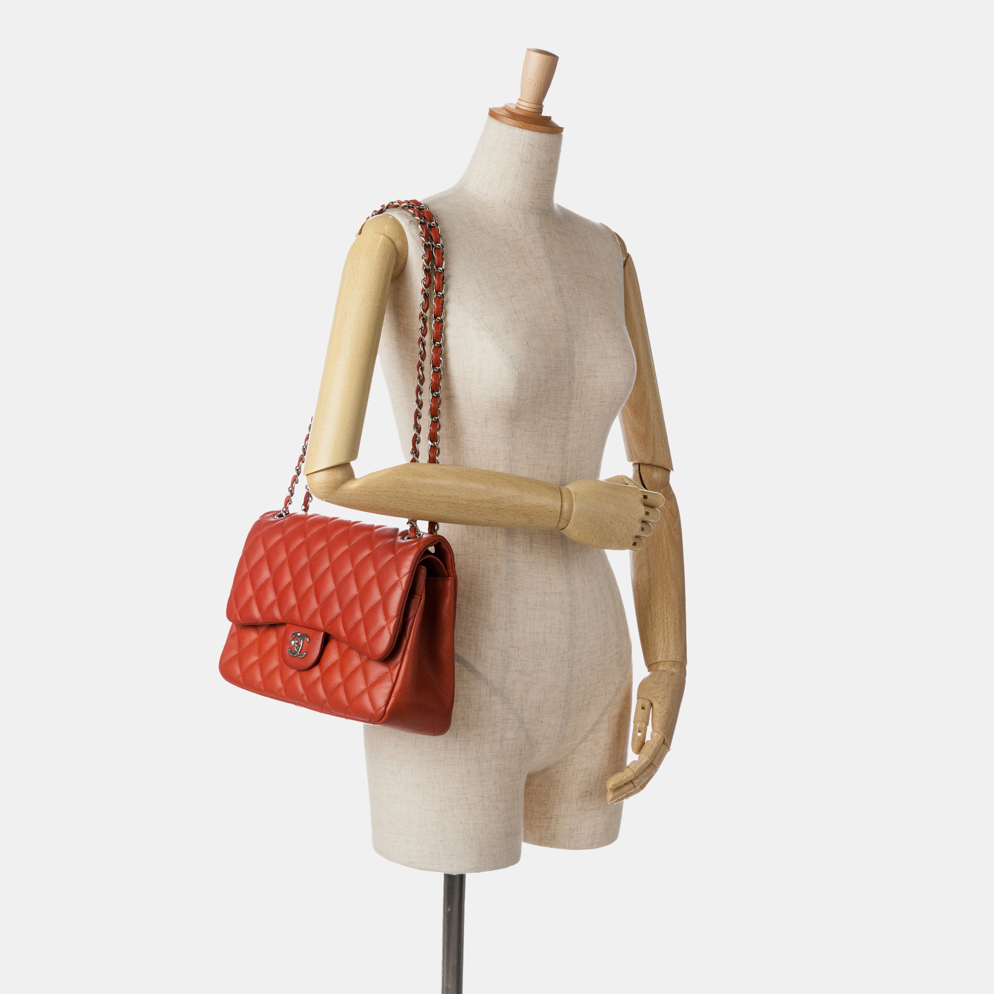 Chanel Orange Jumbo Classic Caviar Double Flap 