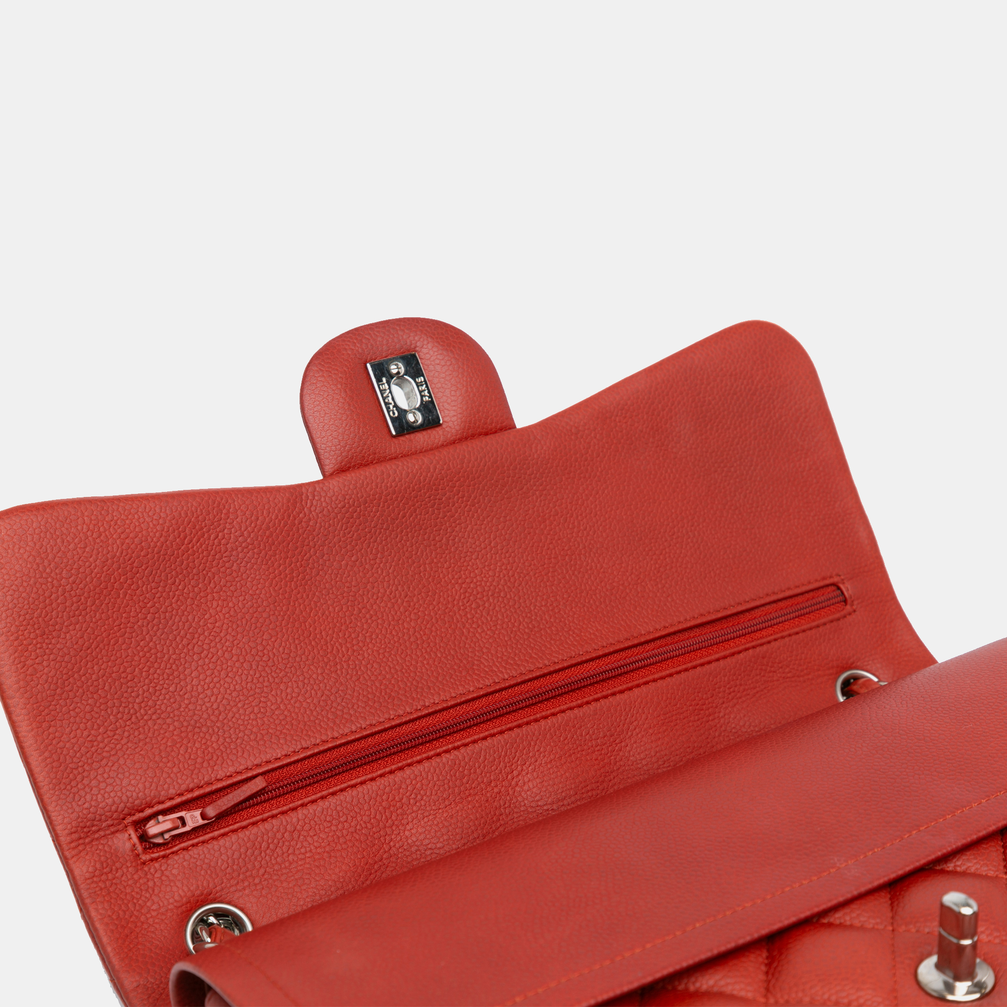 Chanel Orange Jumbo Classic Caviar Double Flap 