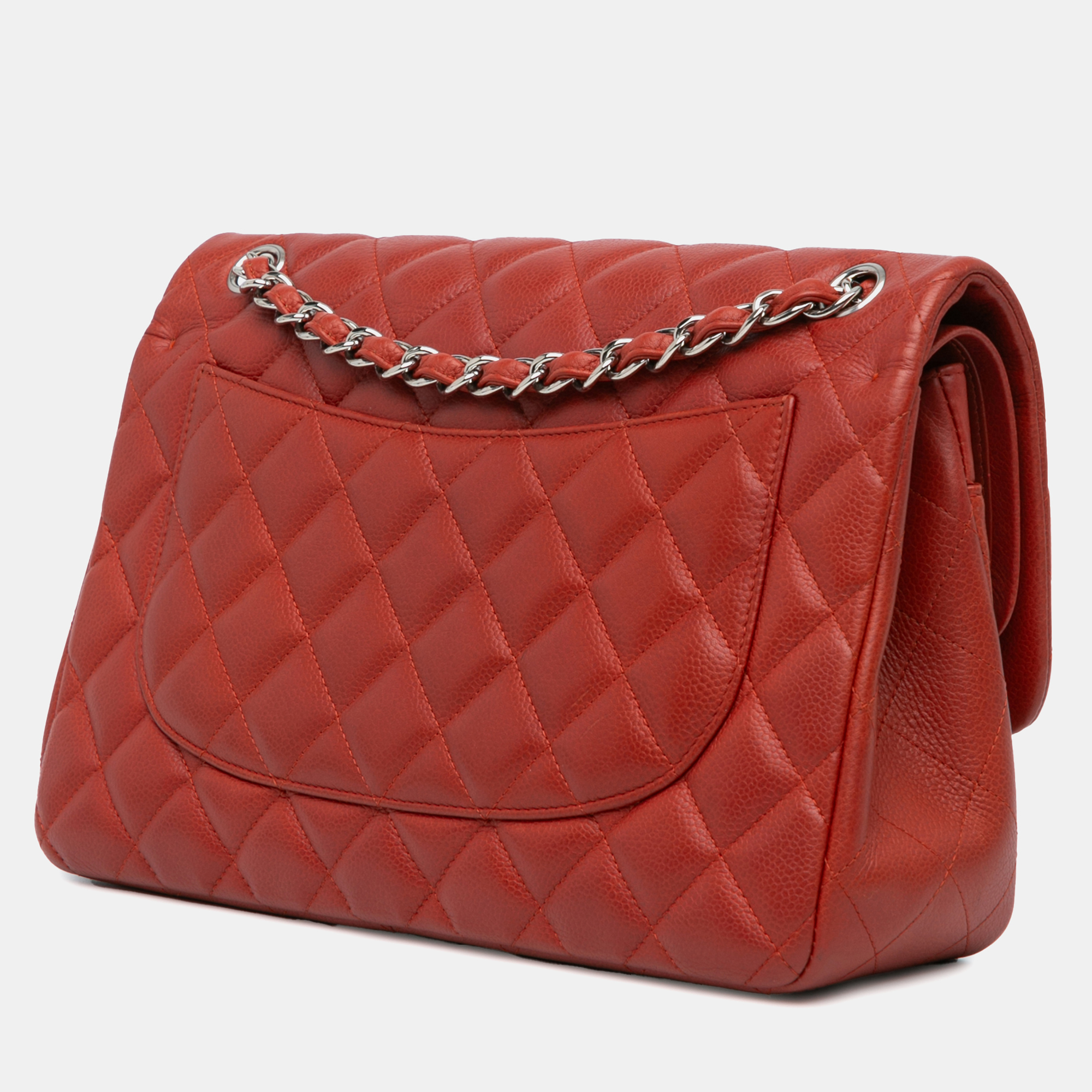 Chanel Orange Jumbo Classic Caviar Double Flap 