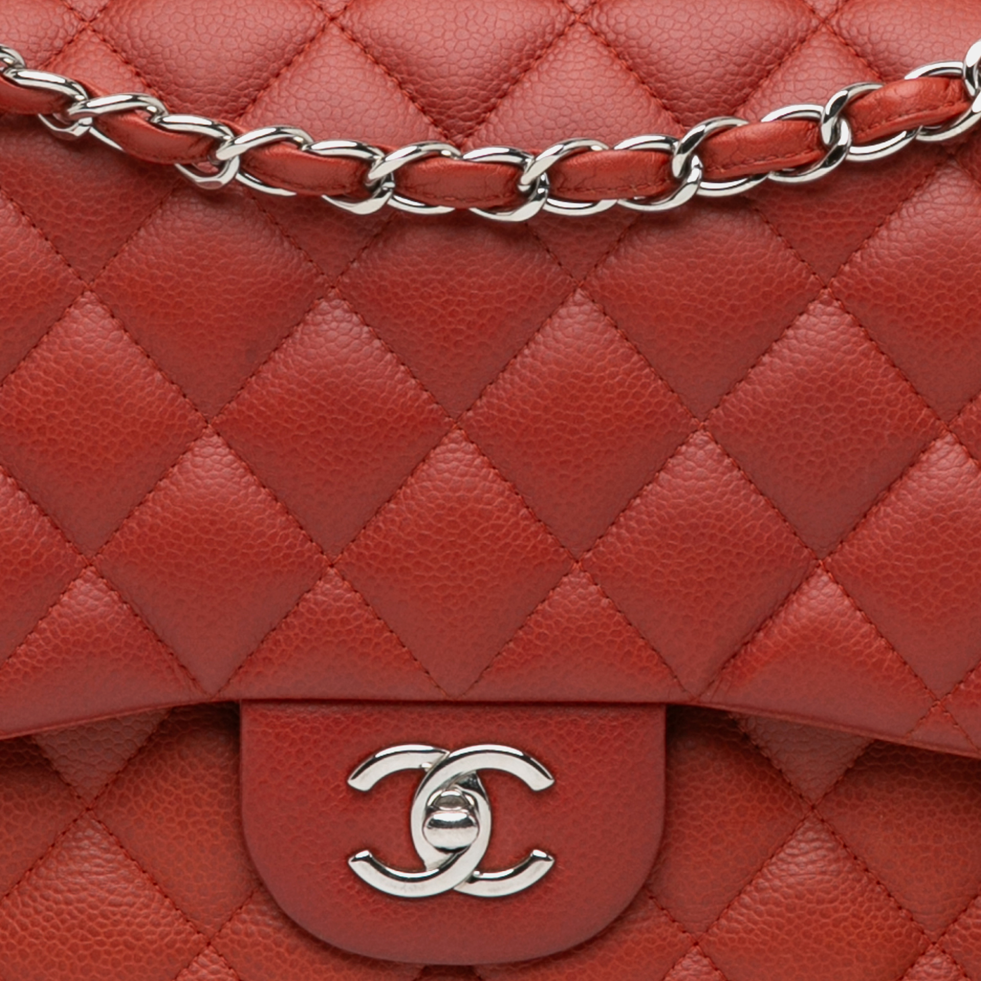 Chanel Orange Jumbo Classic Caviar Double Flap 