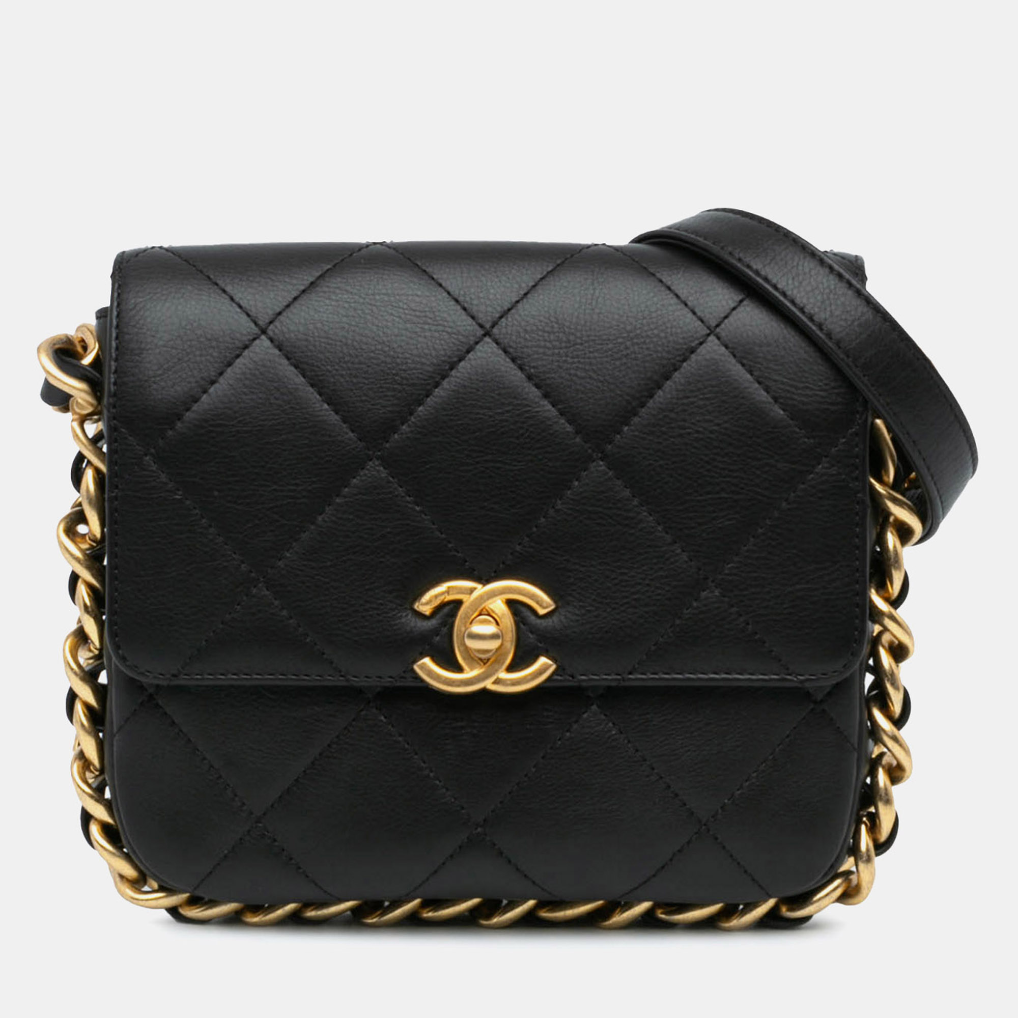 

Chanel Black Small Quilted Calfskin Framing Chain Flap Bag