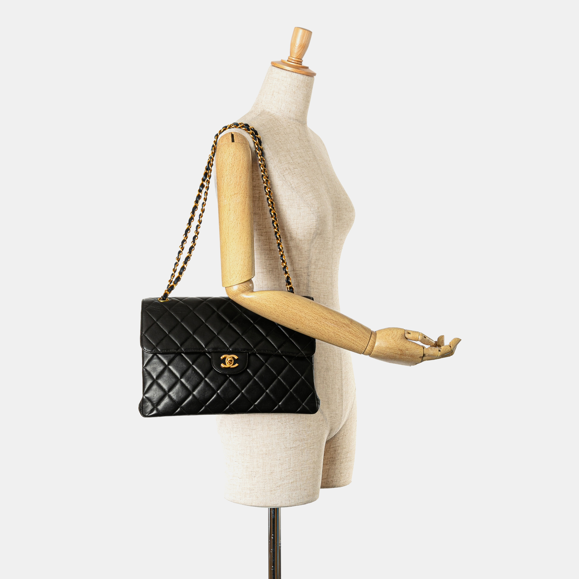 Chanel Black Jumbo Lambskin Double Sided Flap Bag 