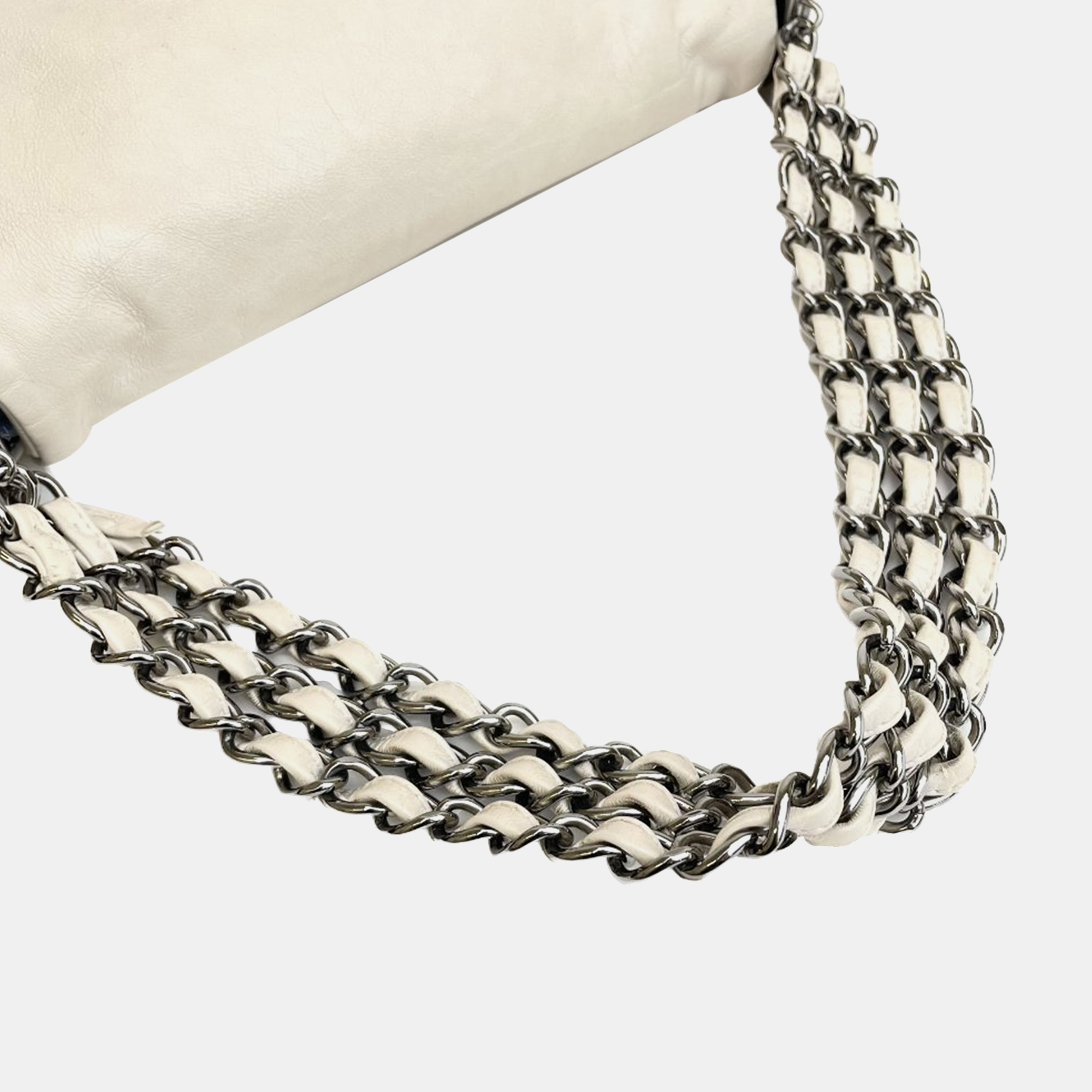 Chanel White CC Calfskin Triple Chain Flap Bag 