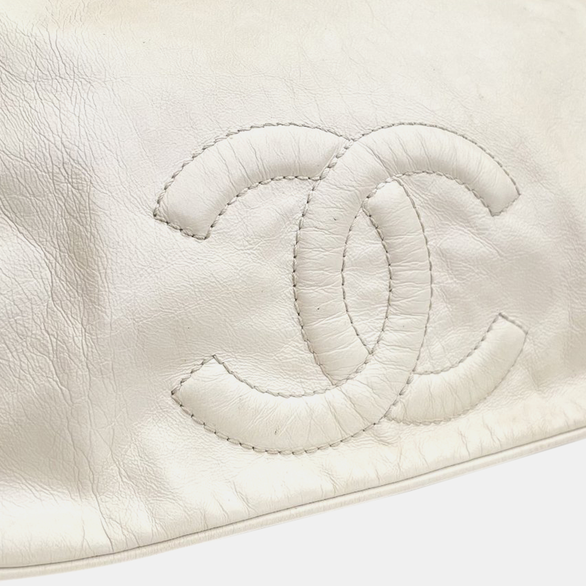 Chanel White CC Calfskin Triple Chain Flap Bag 