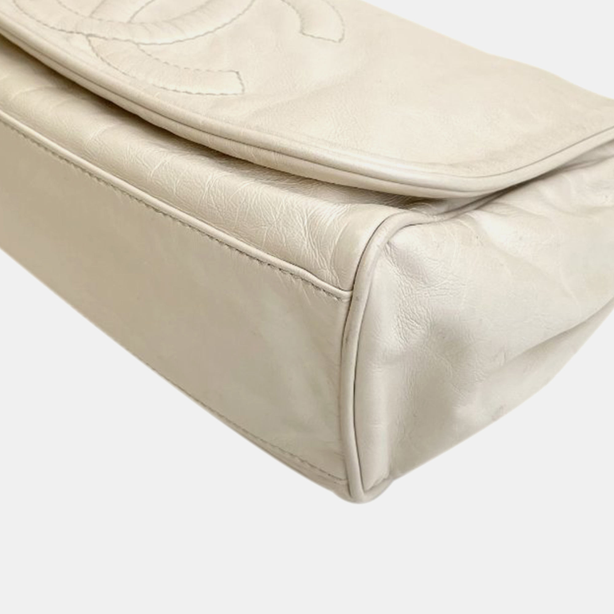 Chanel White CC Calfskin Triple Chain Flap Bag 