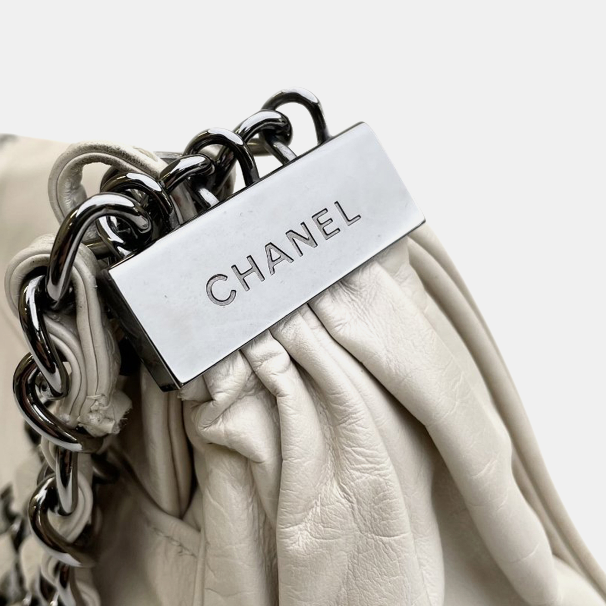 Chanel White CC Calfskin Triple Chain Flap Bag 