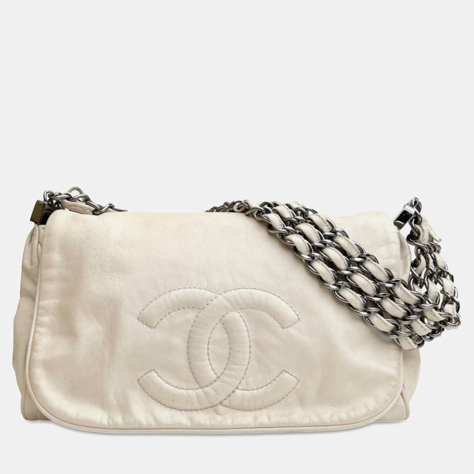 

Chanel White CC Calfskin Triple Chain Flap Bag