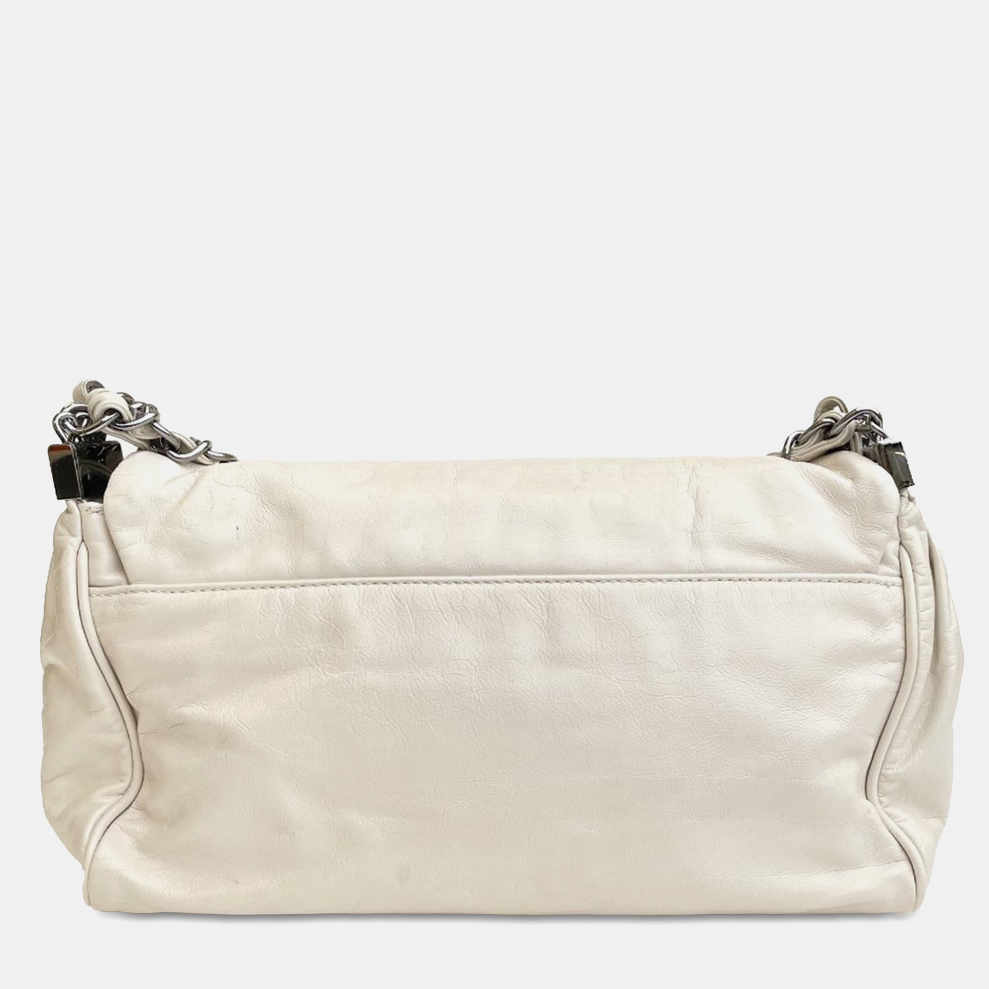 Chanel White CC Calfskin Triple Chain Flap Bag 