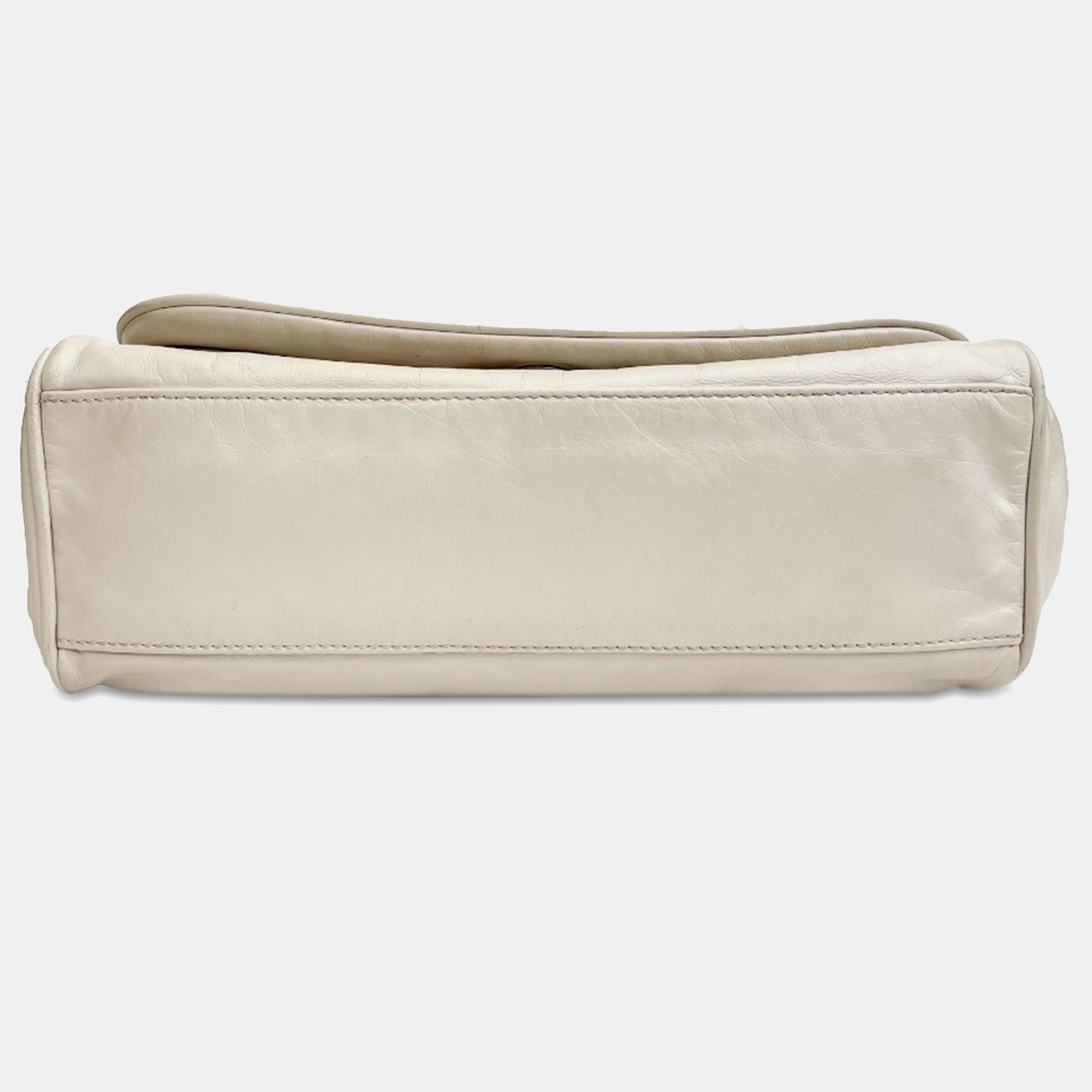 Chanel White CC Calfskin Triple Chain Flap Bag 