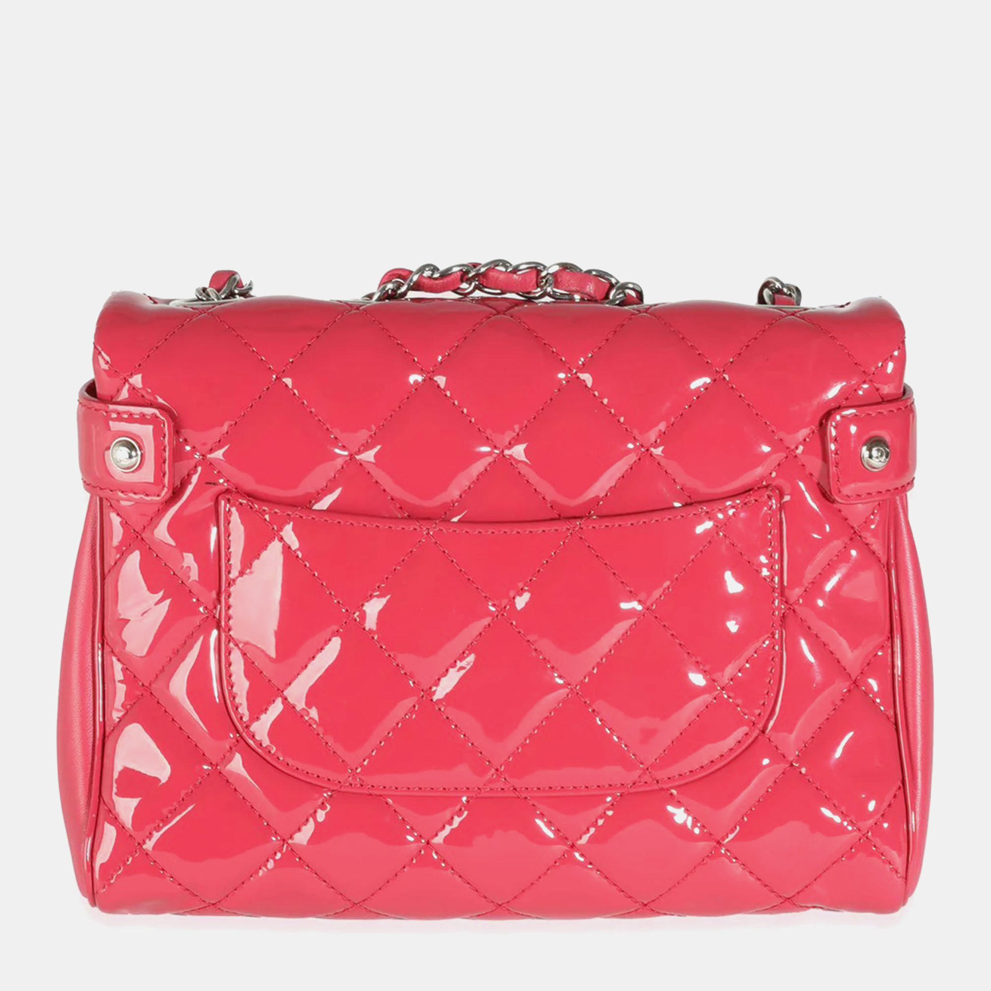 Chanel Dark Pink Quilted Patent Small Rock In Rome Single Flap Bag 