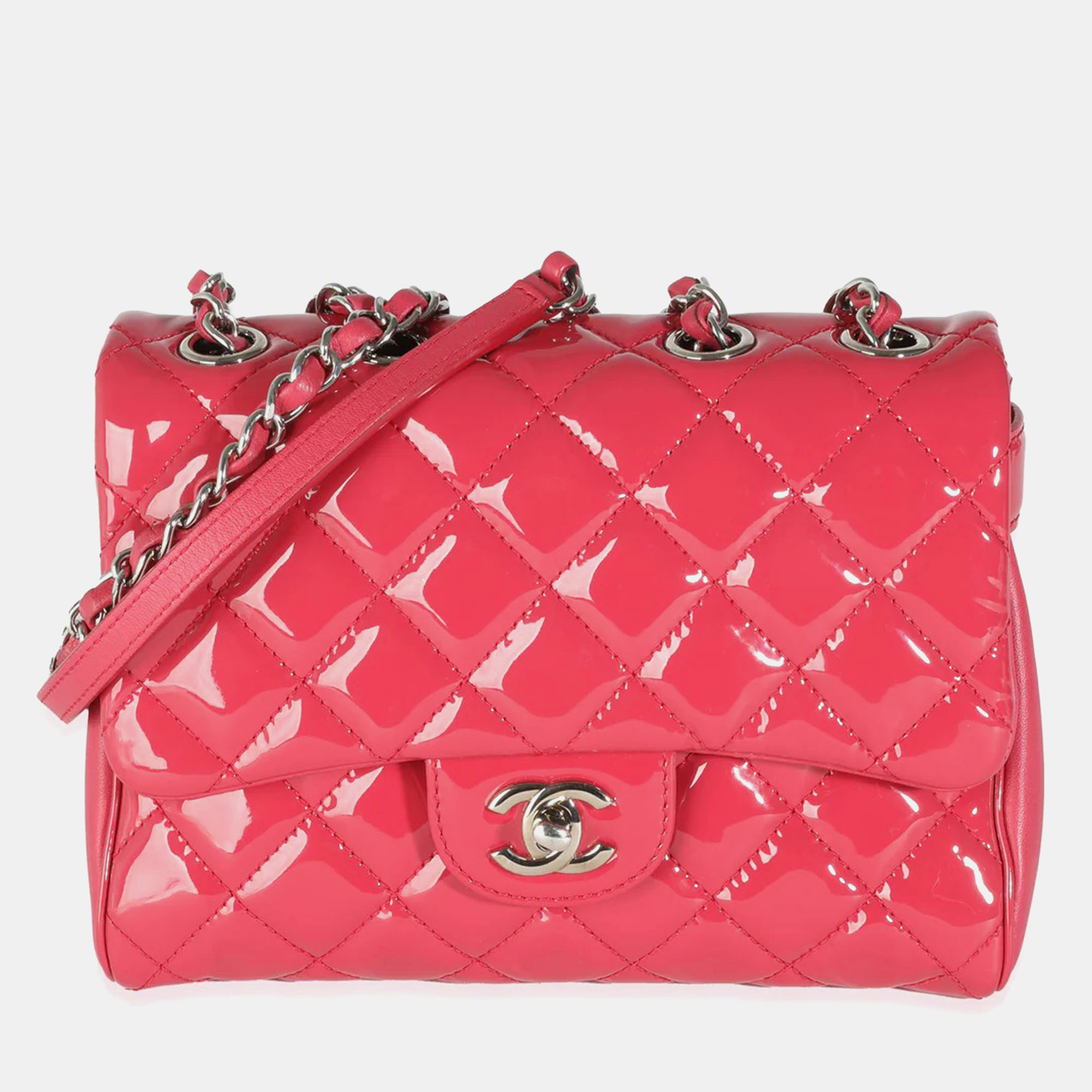 

Chanel Dark Pink Quilted Patent Small Rock In Rome Single Flap Bag