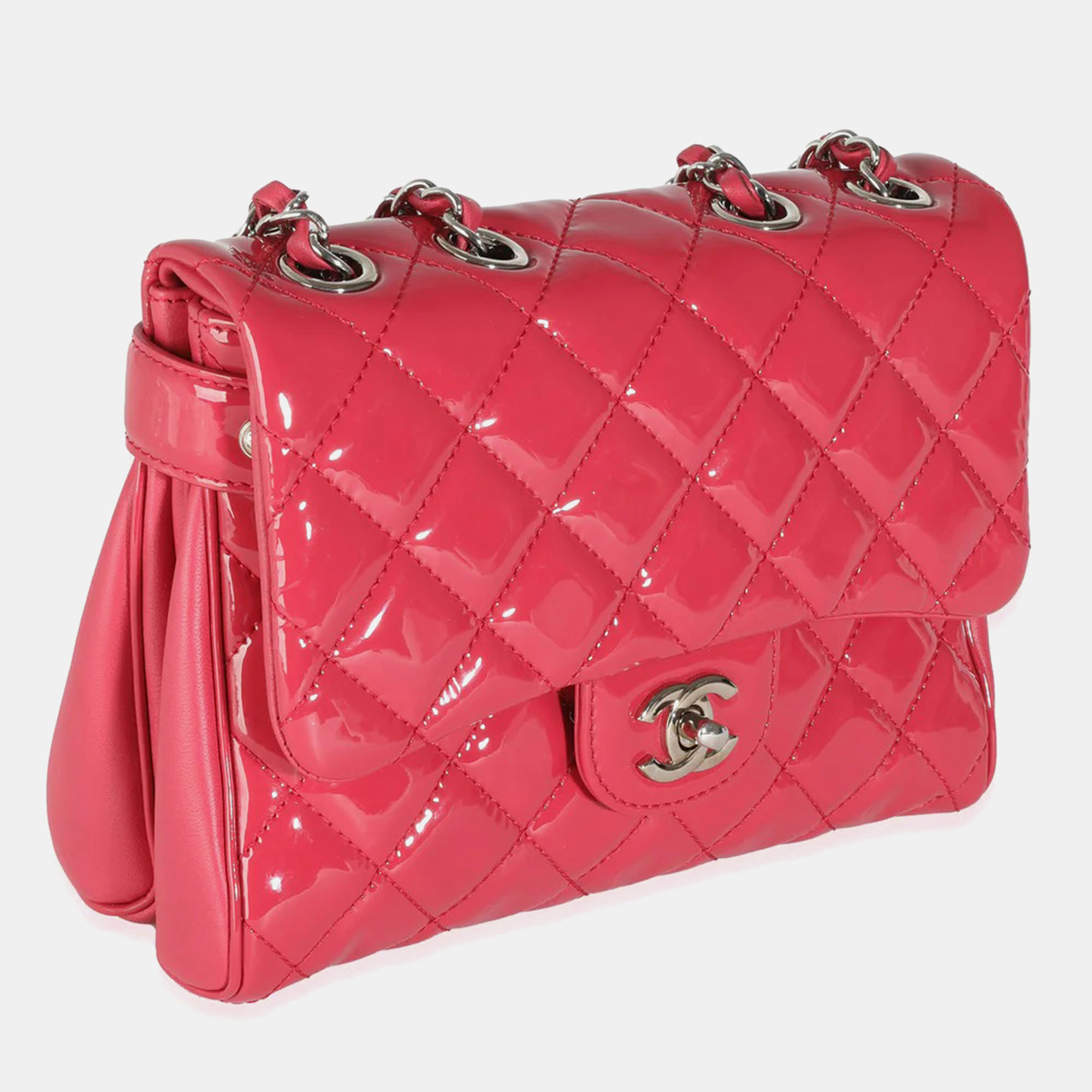 Chanel Dark Pink Quilted Patent Small Rock In Rome Single Flap Bag 