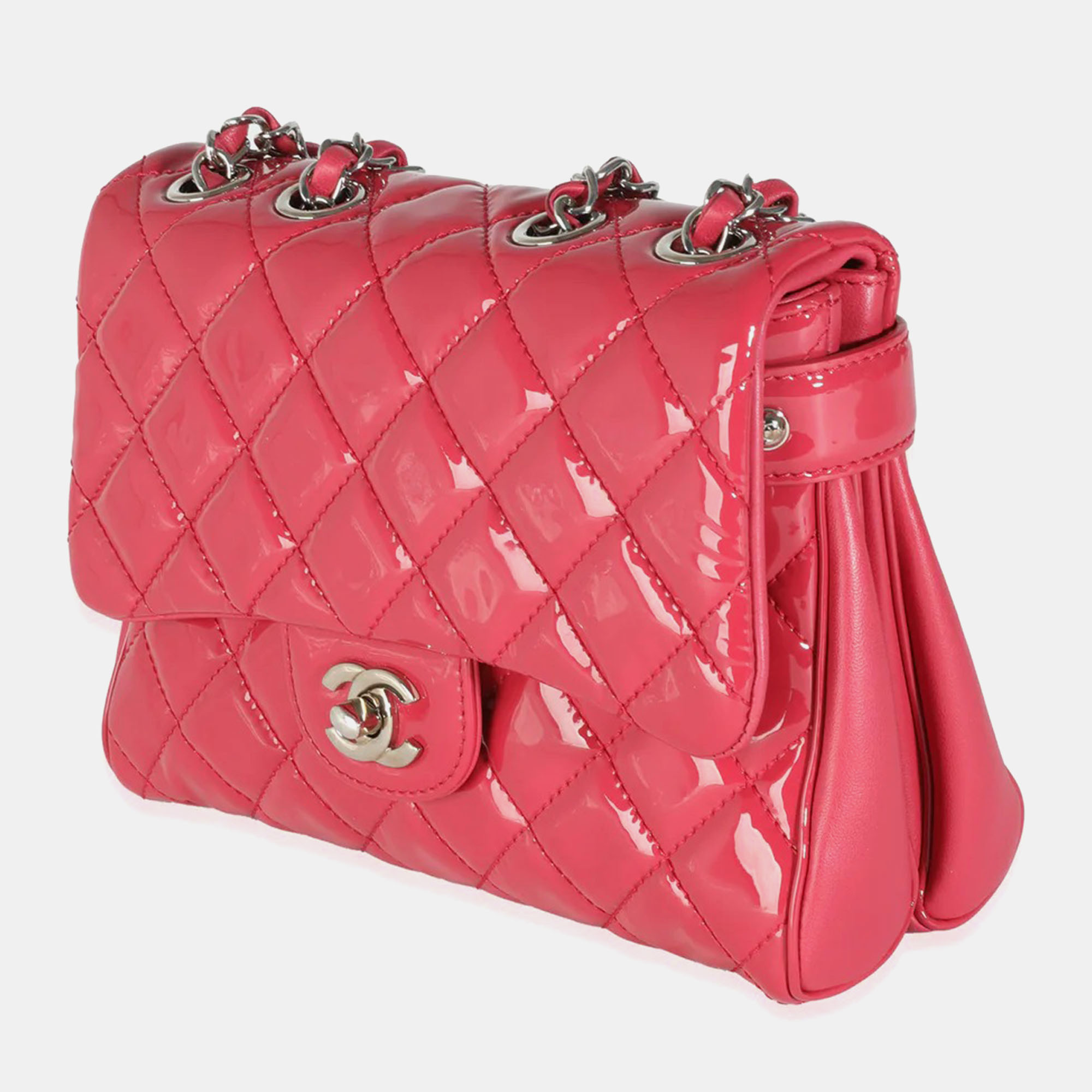 Chanel Dark Pink Quilted Patent Small Rock In Rome Single Flap Bag 