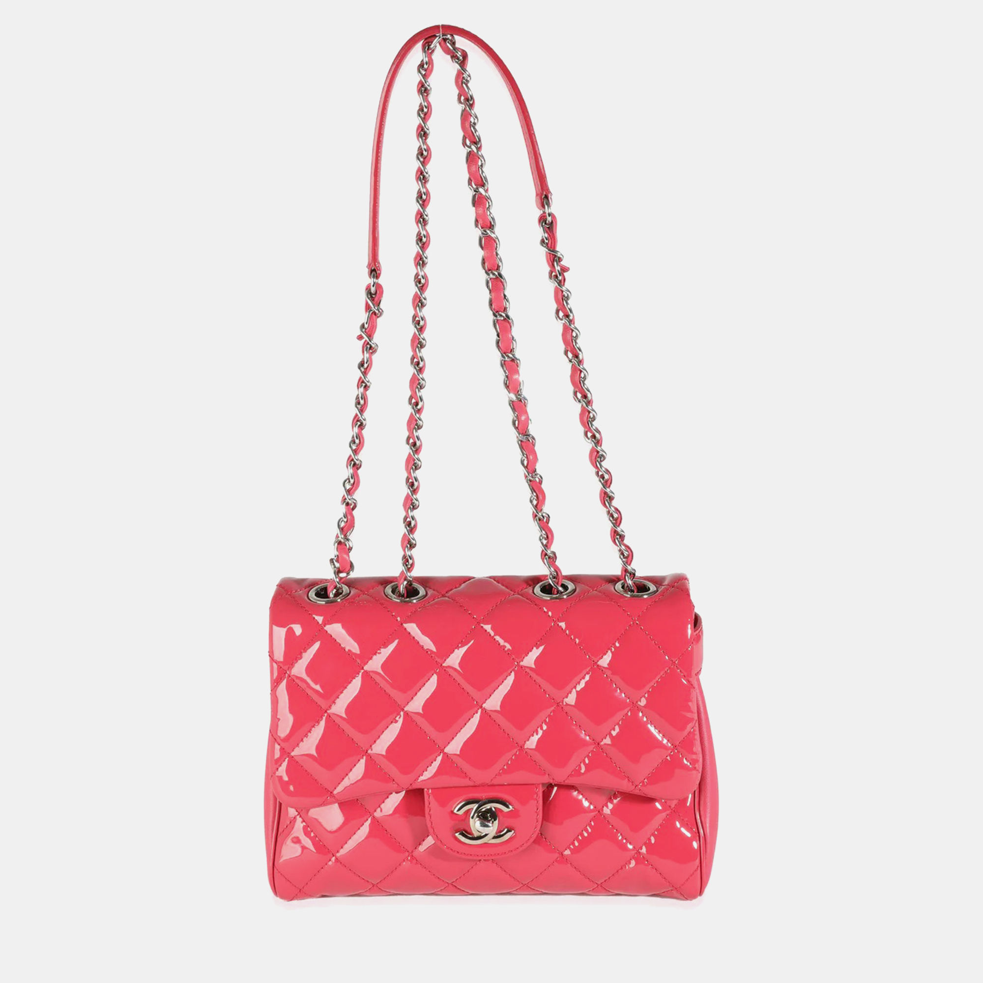 Chanel Dark Pink Quilted Patent Small Rock In Rome Single Flap Bag 