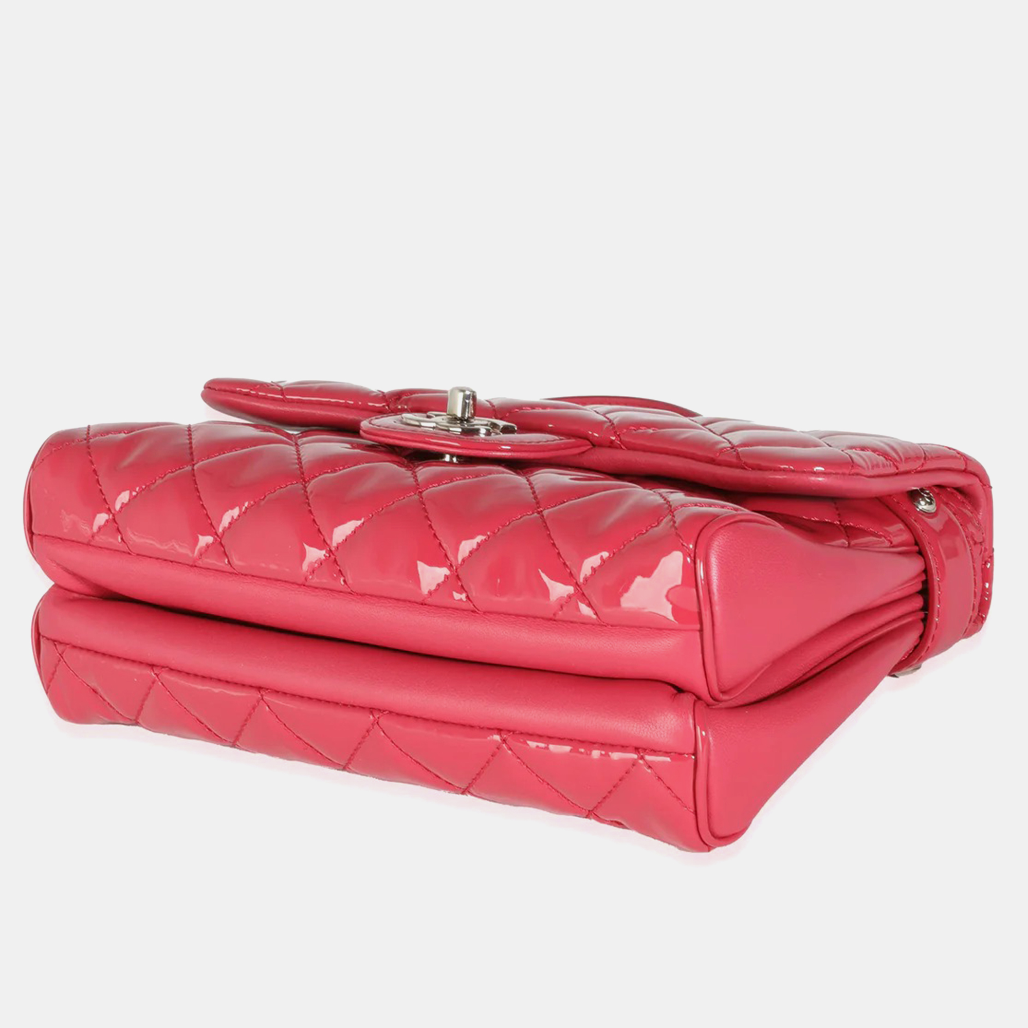 Chanel Dark Pink Quilted Patent Small Rock In Rome Single Flap Bag 