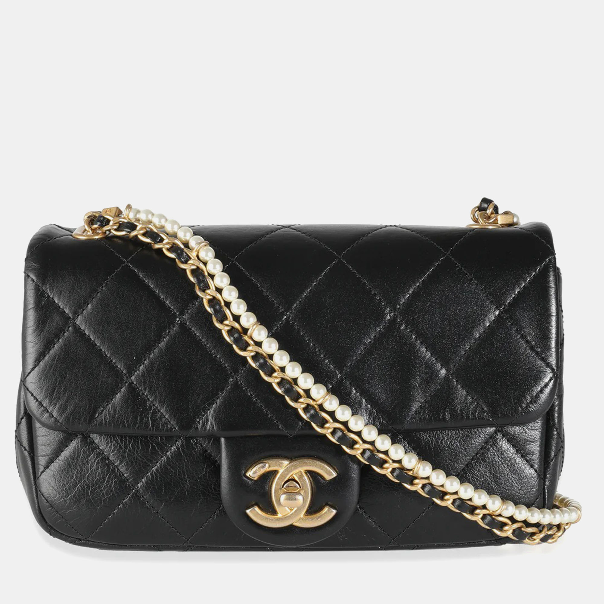 

Chanel Black Quilted Lambskin Pearl Chain Mini Flap Bag